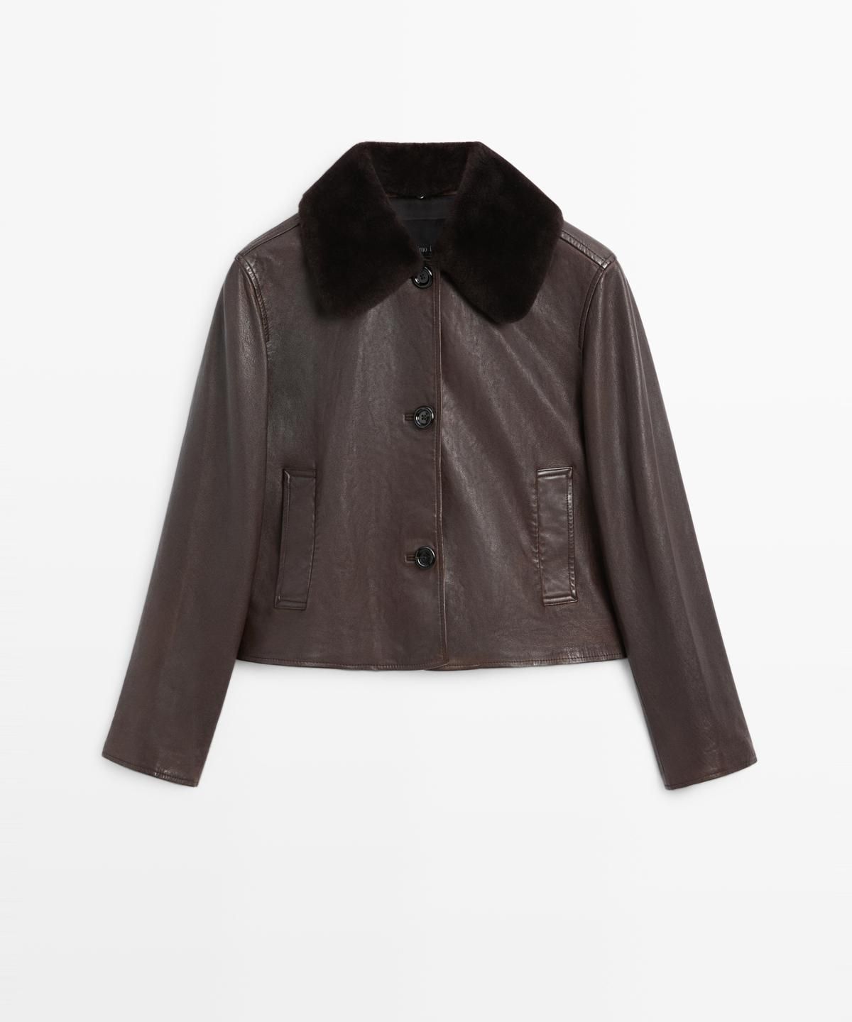 마시모두띠(MASSIMO DUTTI) 나파 레더 자켓에 램스킨 칼라가 있는 나파 레더 자켓