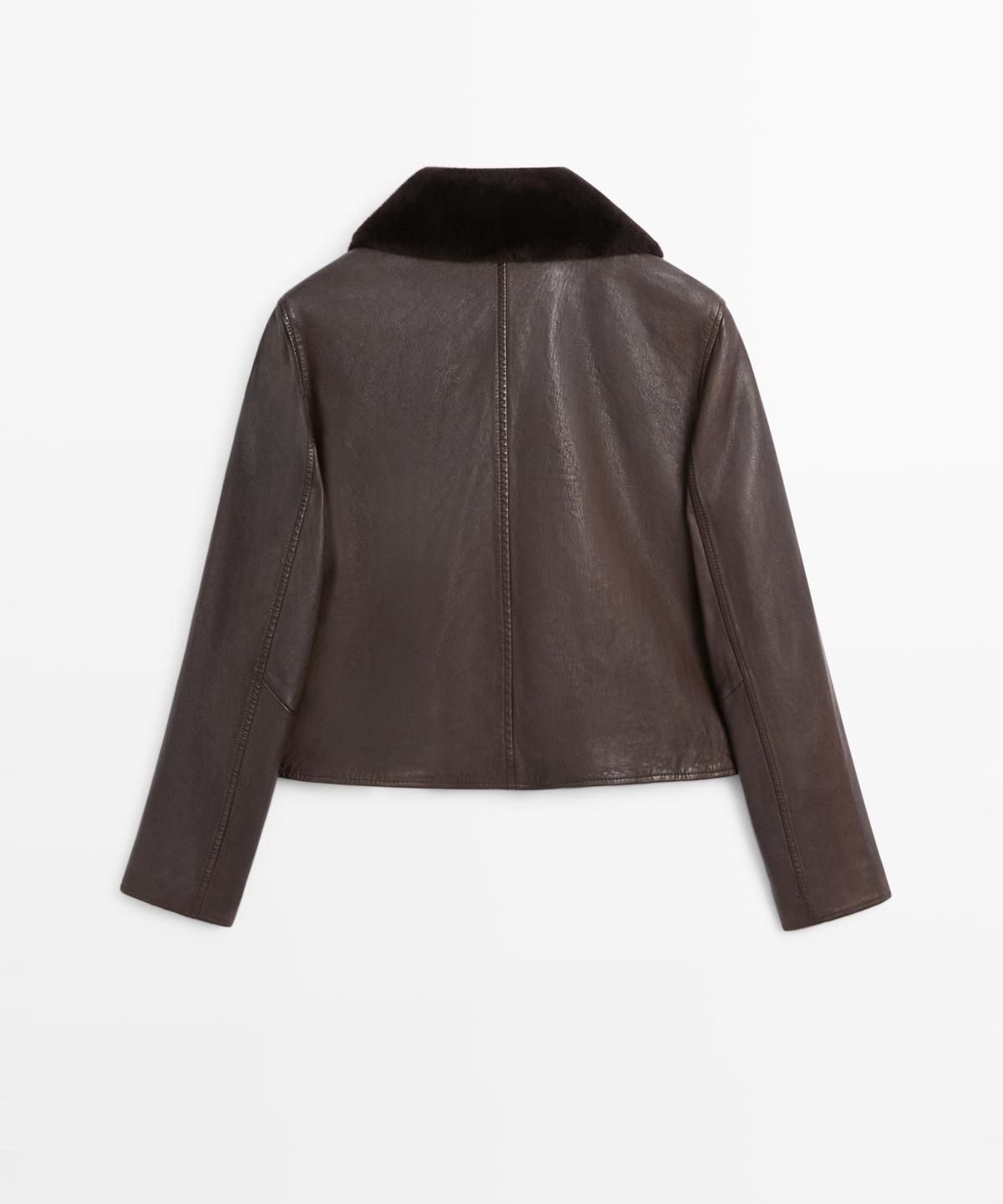 마시모두띠(MASSIMO DUTTI) 나파 레더 자켓에 램스킨 칼라가 있는 나파 레더 자켓