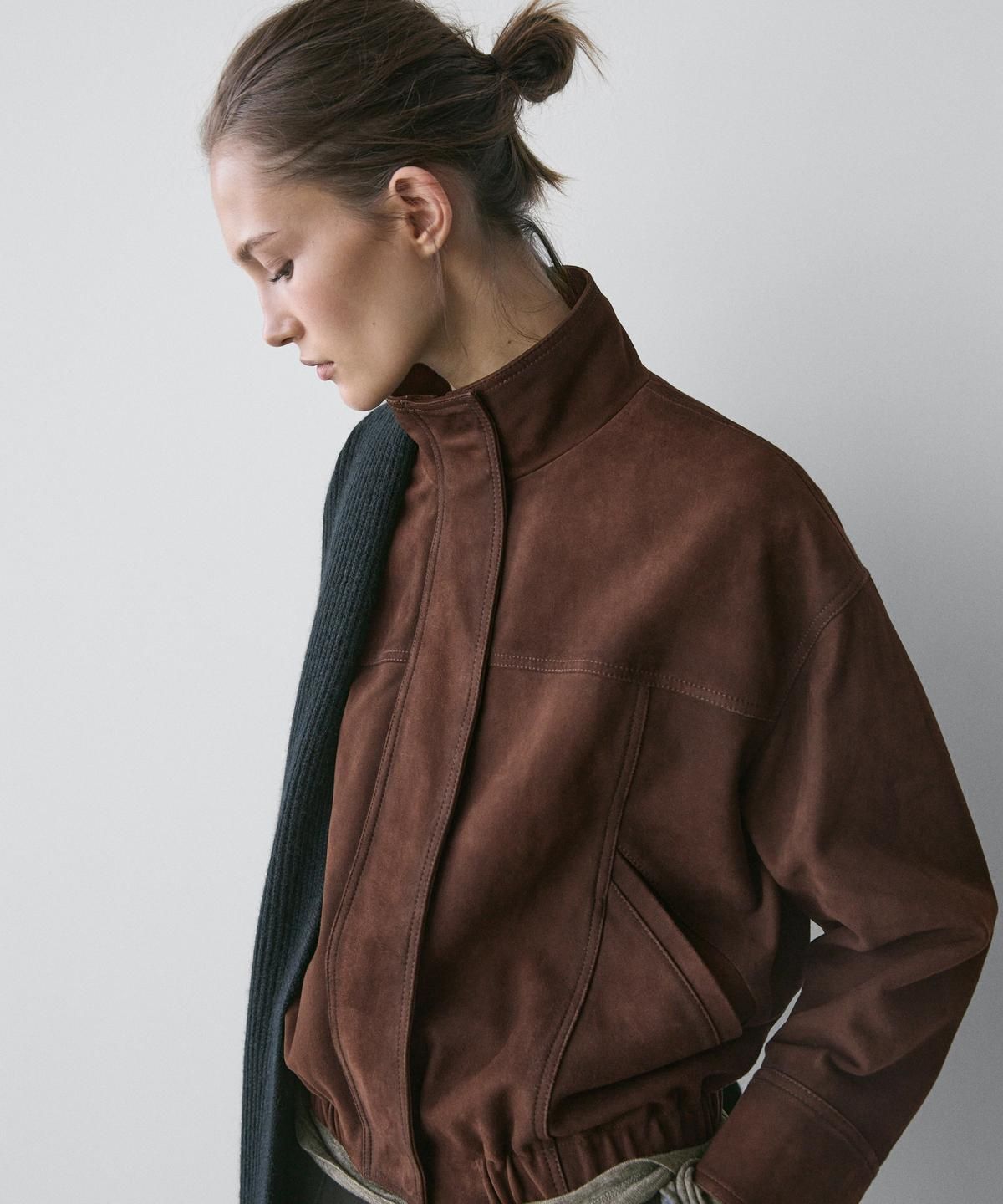 마시모두띠(MASSIMO DUTTI) 스웨이드 레더 봄버 자켓