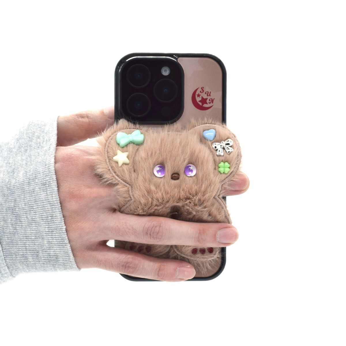 세컨드유니크네임(SECOND UNIQUE NAME) SUN CASE BEADS BEAR COFFEE BEIGE (GLOSSY BLACK)