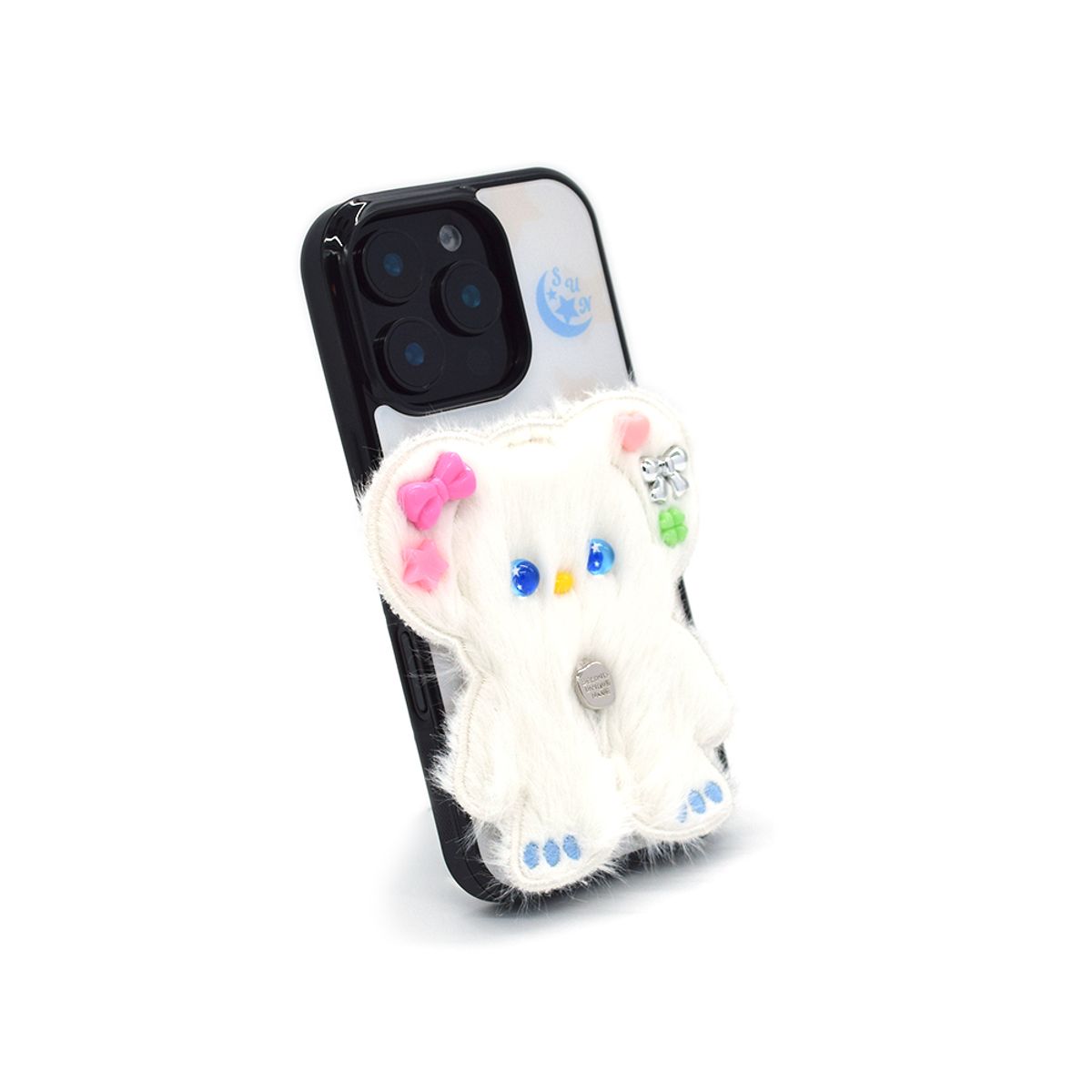 세컨드유니크네임(SECOND UNIQUE NAME) SUN CASE BEADS BEAR WHITE CREAM (GLOSSY BLACK)