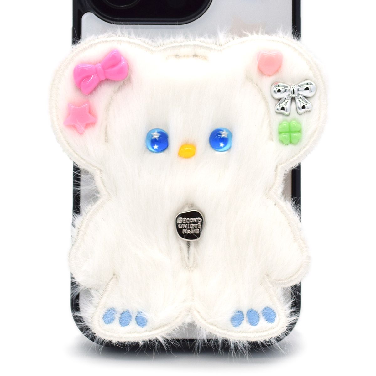 세컨드유니크네임(SECOND UNIQUE NAME) SUN CASE BEADS BEAR WHITE CREAM (GLOSSY BLACK)