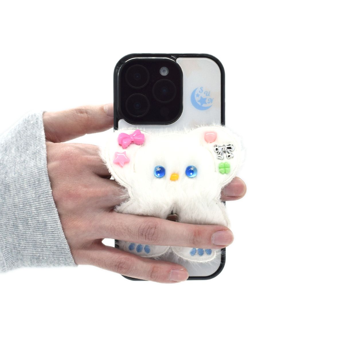 세컨드유니크네임(SECOND UNIQUE NAME) SUN CASE BEADS BEAR WHITE CREAM (GLOSSY BLACK)