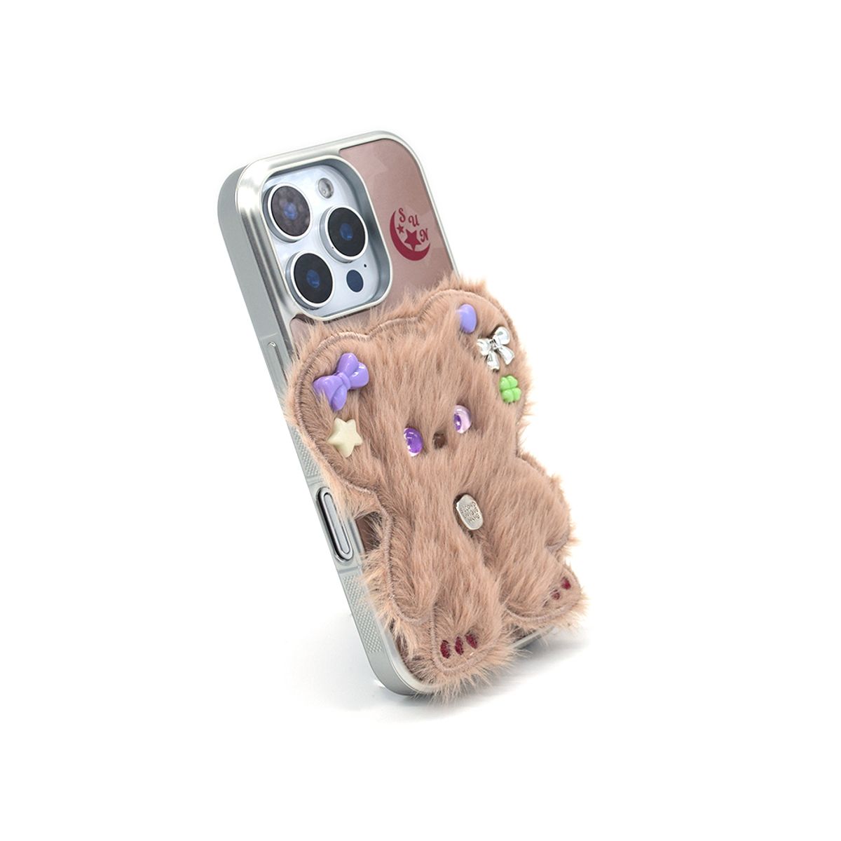 세컨드유니크네임(SECOND UNIQUE NAME) SUN CASE BEADS BEAR COFFEE BEIGE (GLOSSY SILVER)