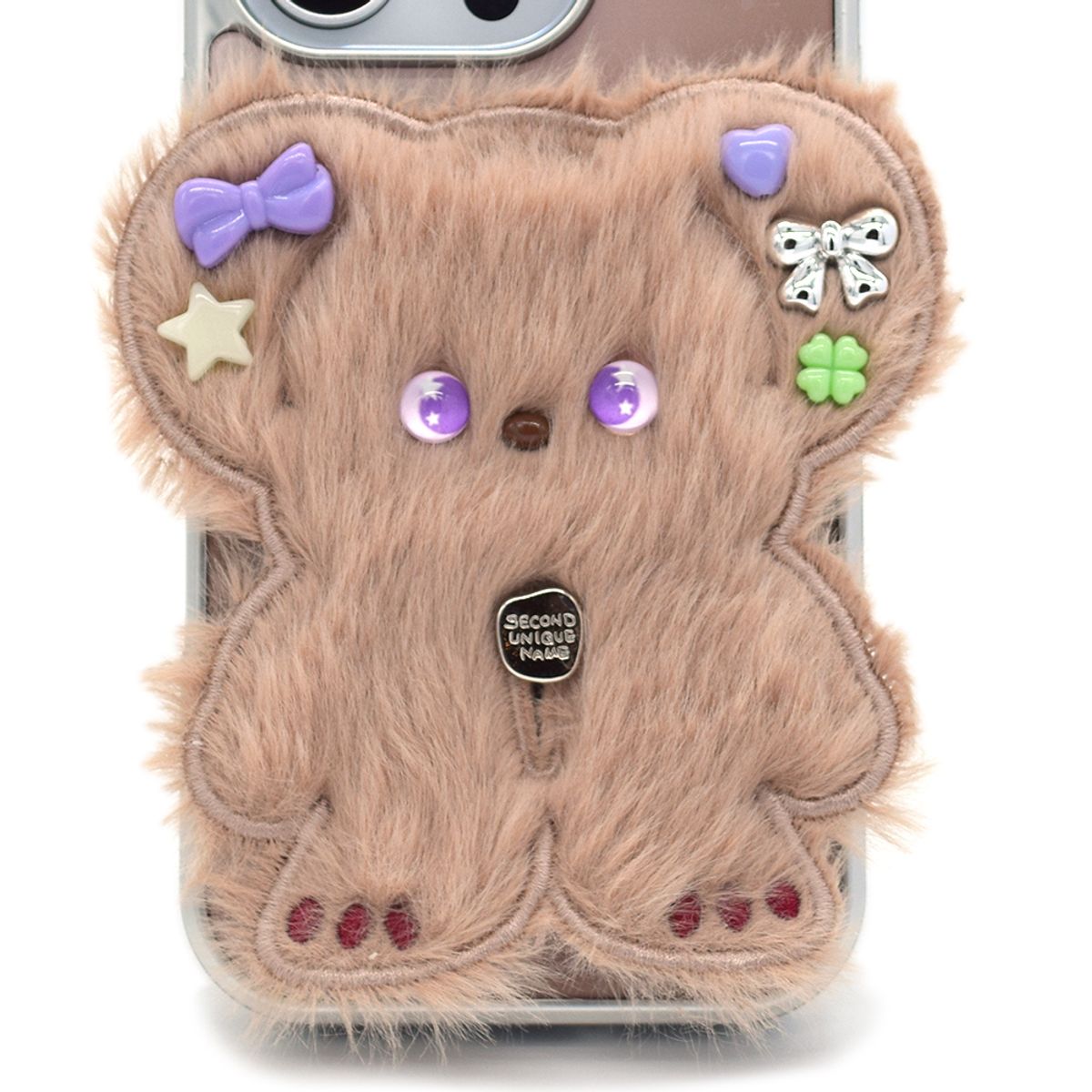 세컨드유니크네임(SECOND UNIQUE NAME) SUN CASE BEADS BEAR COFFEE BEIGE (GLOSSY SILVER)