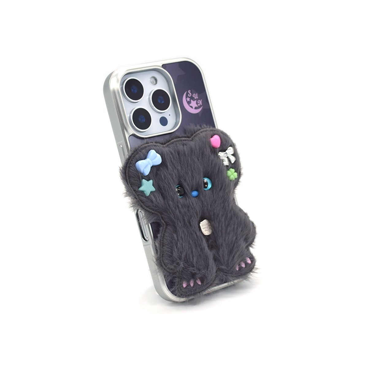 세컨드유니크네임(SECOND UNIQUE NAME) SUN CASE BEADS BEAR DEEP GRAY (GLOSSY SILVER)