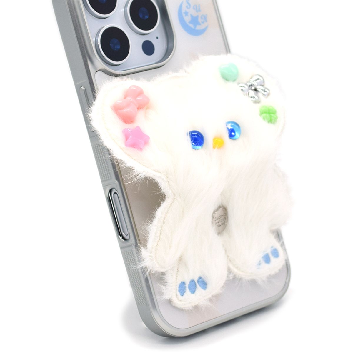 세컨드유니크네임(SECOND UNIQUE NAME) SUN CASE BEADS BEAR WHITE CREAM (GLOSSY SILVER)