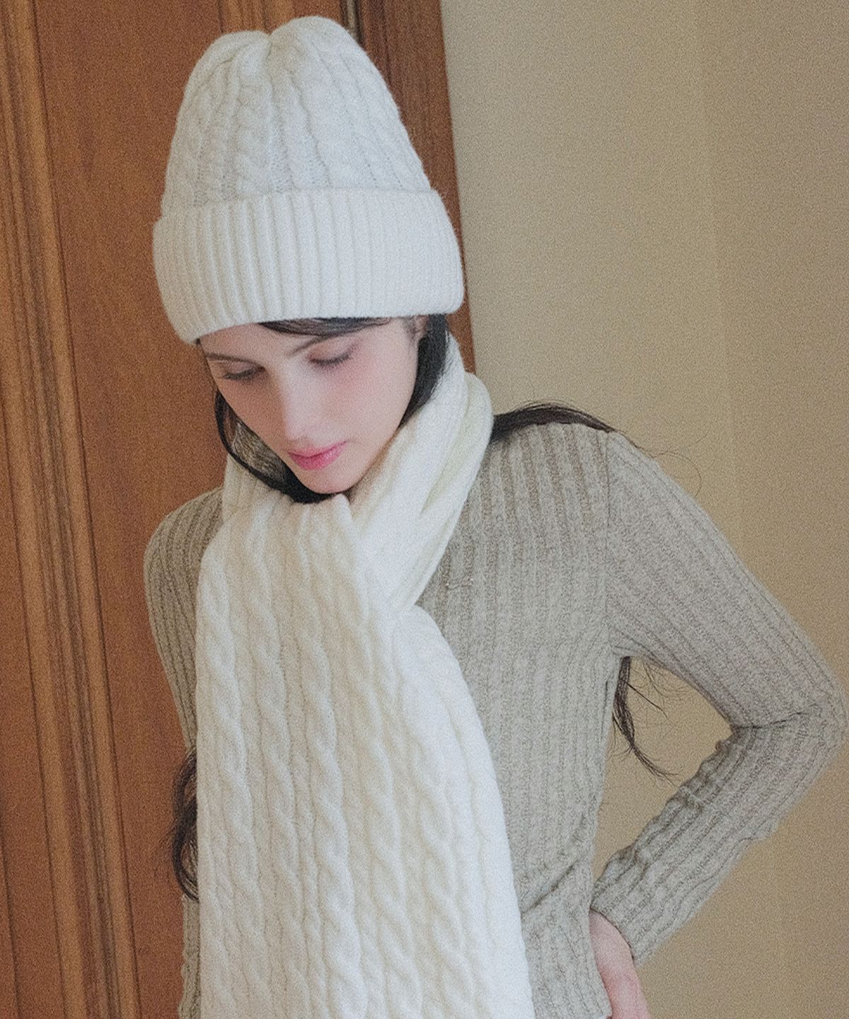 쿨키튼(KOOLKITTEN) Snow Puff Cable Knit Set