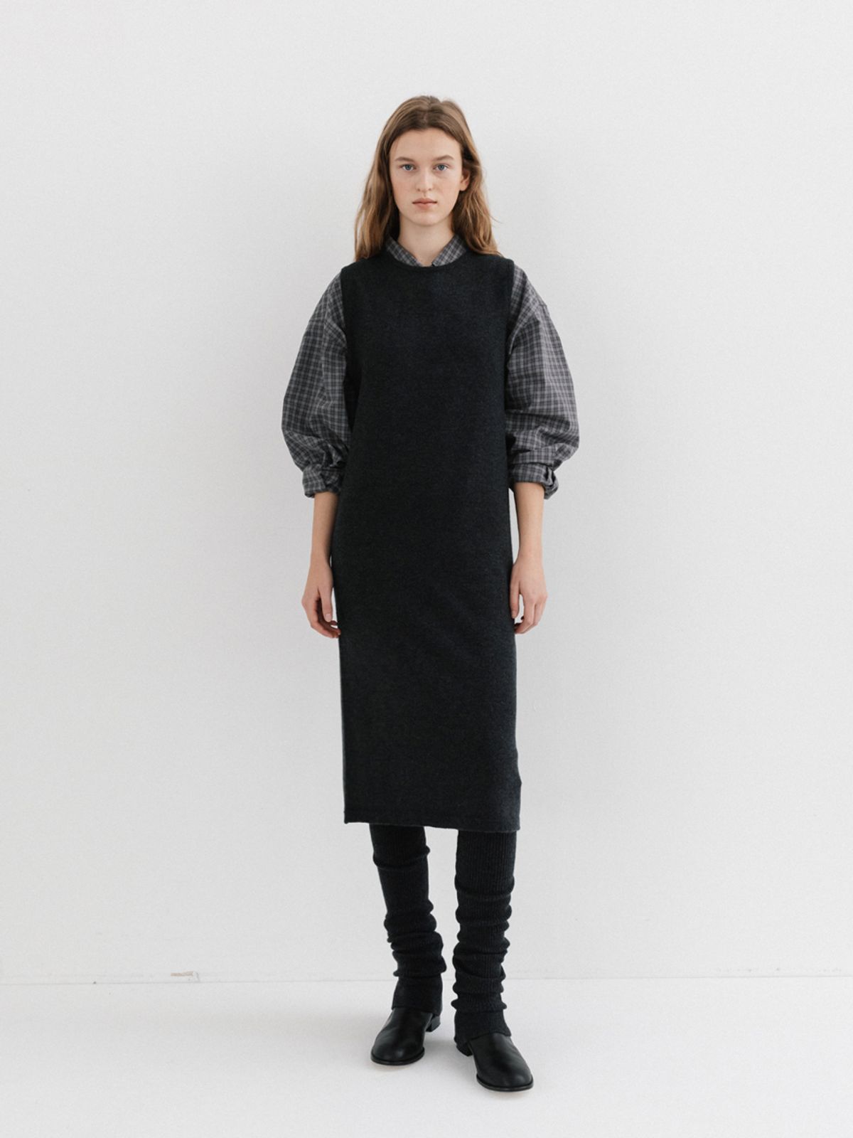 모이아(MOIA) layered knit dress (charcoal)