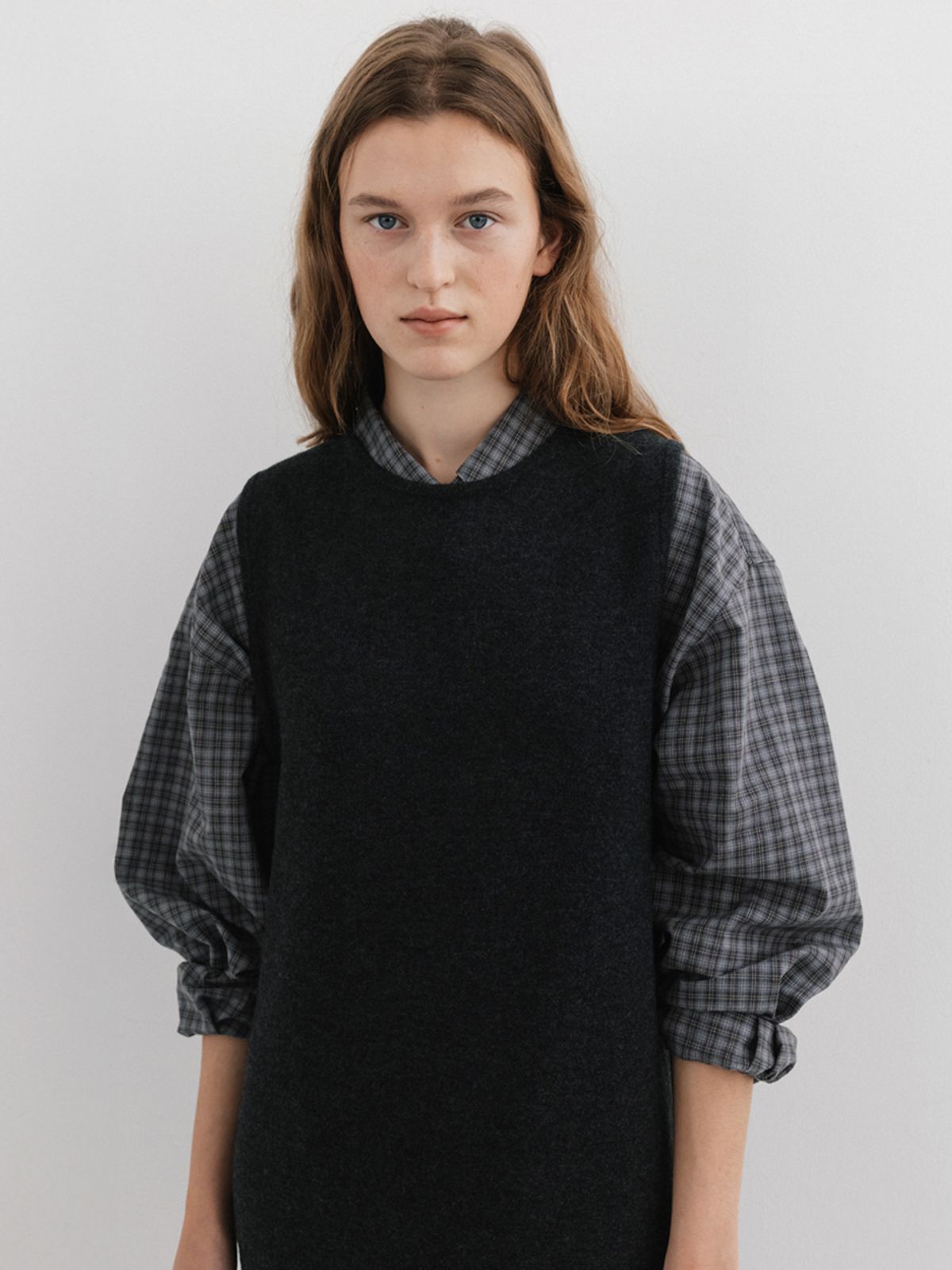 모이아(MOIA) layered knit dress (charcoal)