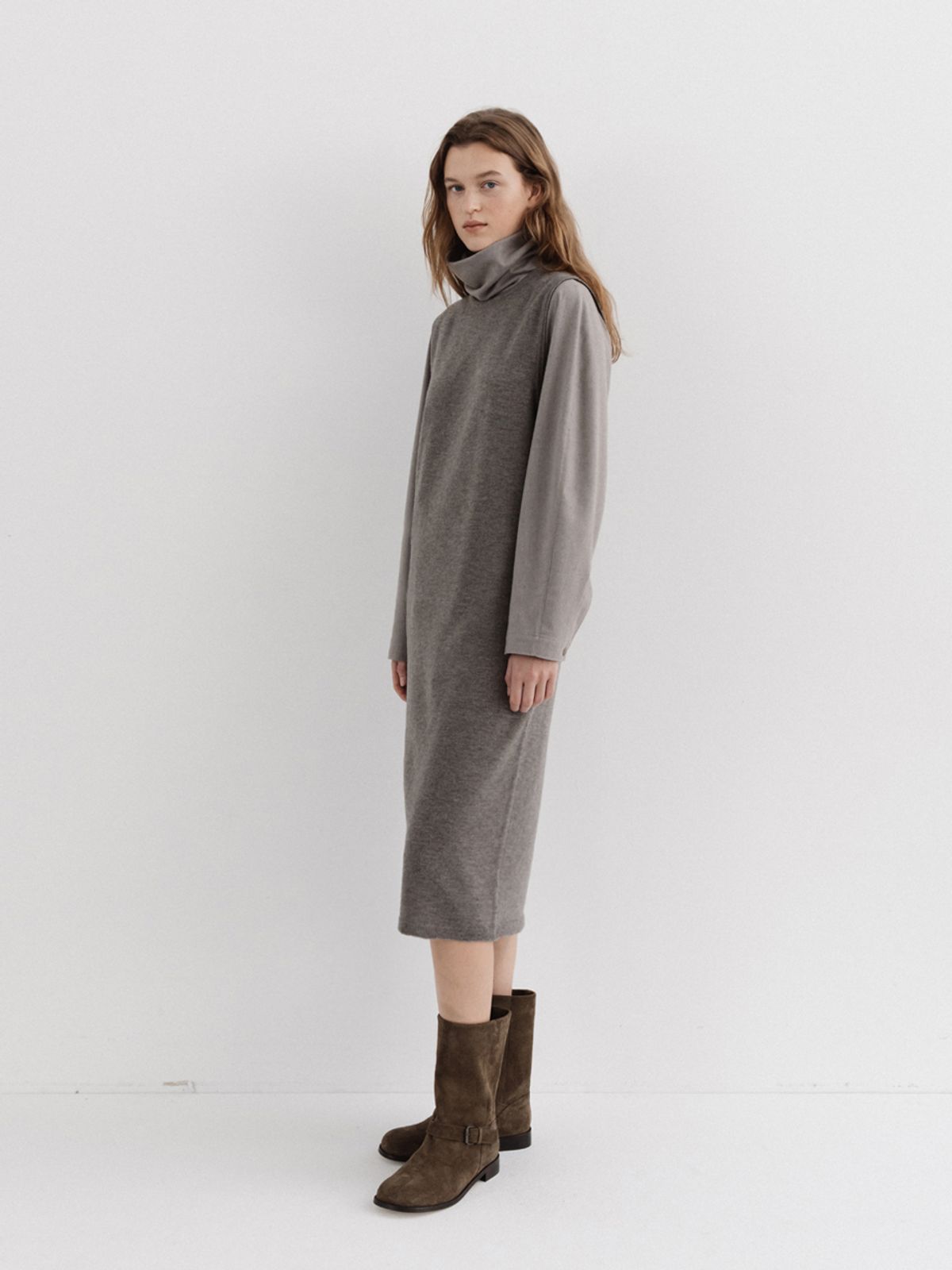 모이아(MOIA) layered knit dress (wood)
