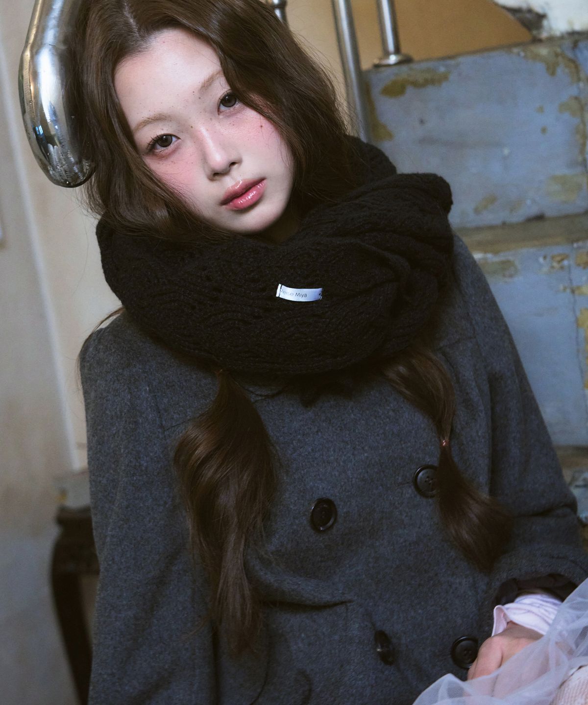 레이즈미야(REISE MIYA) 모모 니트 머플러 [BLACK]