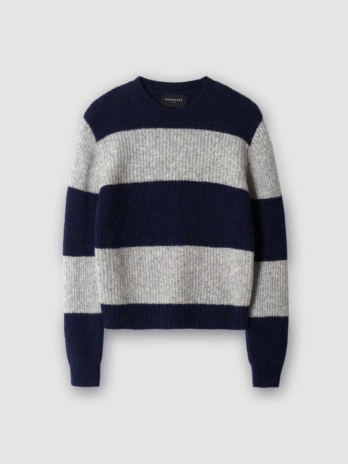 포커페이스(POKERFACE) (W) BLOCK ROUND NECK KINT GREY/NAVY