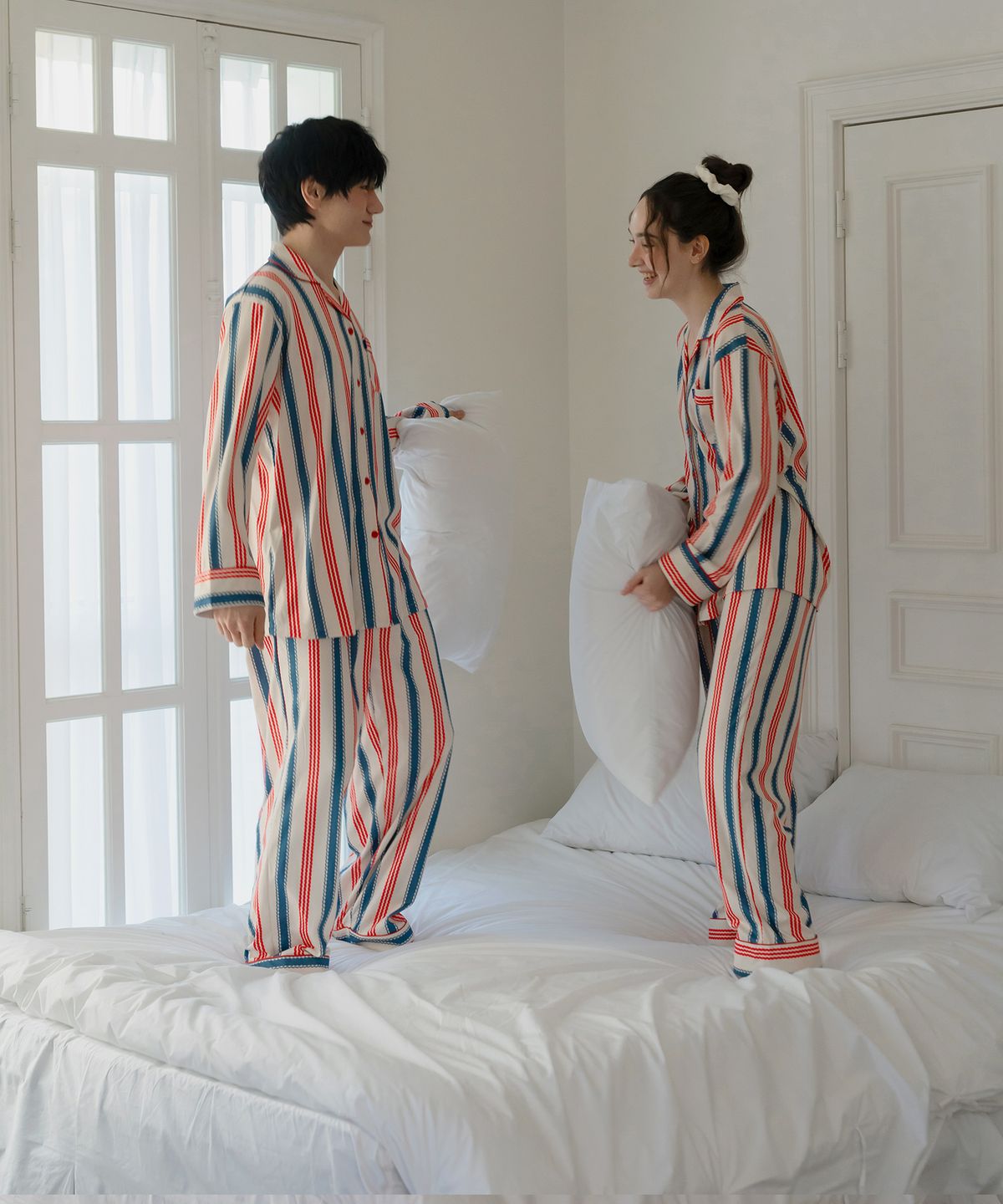 파란(PALAN) 레트로드림 피치기모 긴팔 커플 잠옷 상하세트