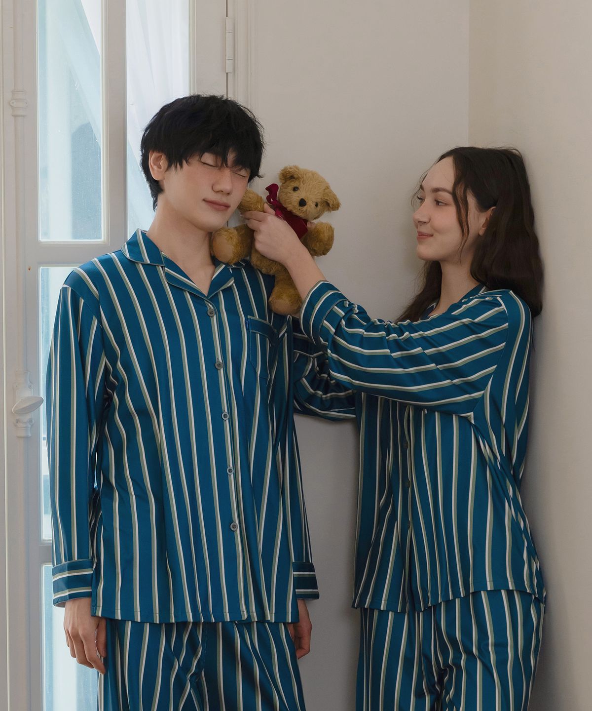파란(PALAN) 포레스트드림 피치기모 긴팔 커플 잠옷 세트