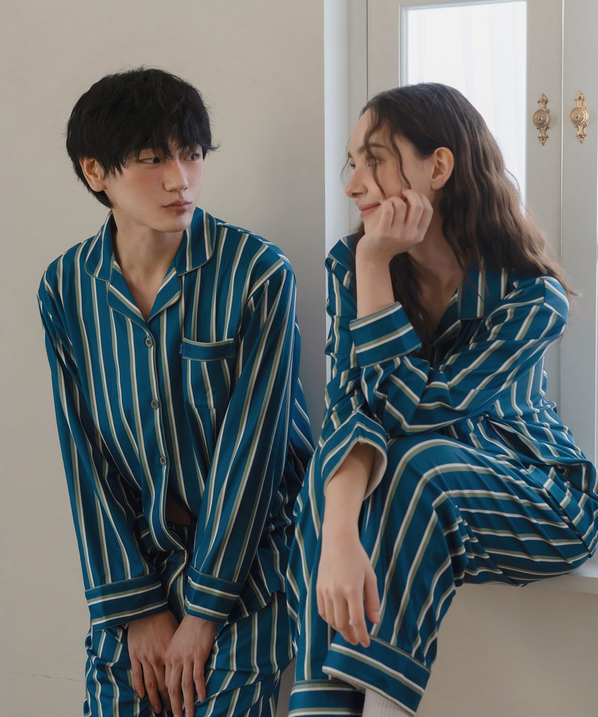 파란(PALAN) 포레스트드림 피치기모 긴팔 커플 잠옷 세트