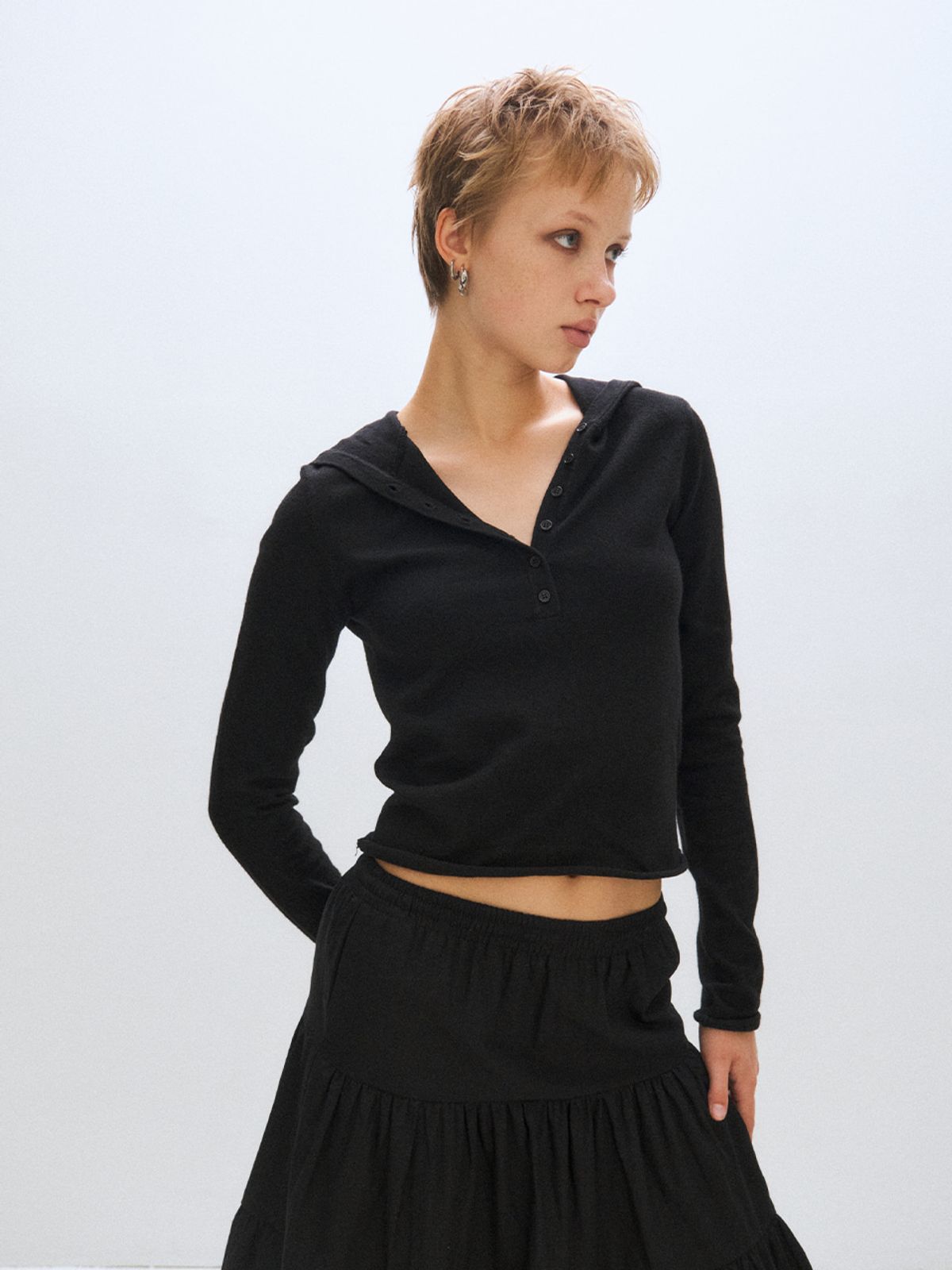 플리즈프로젝트(PLZPROJECT) OPEN HOOD KNIT, BLACK