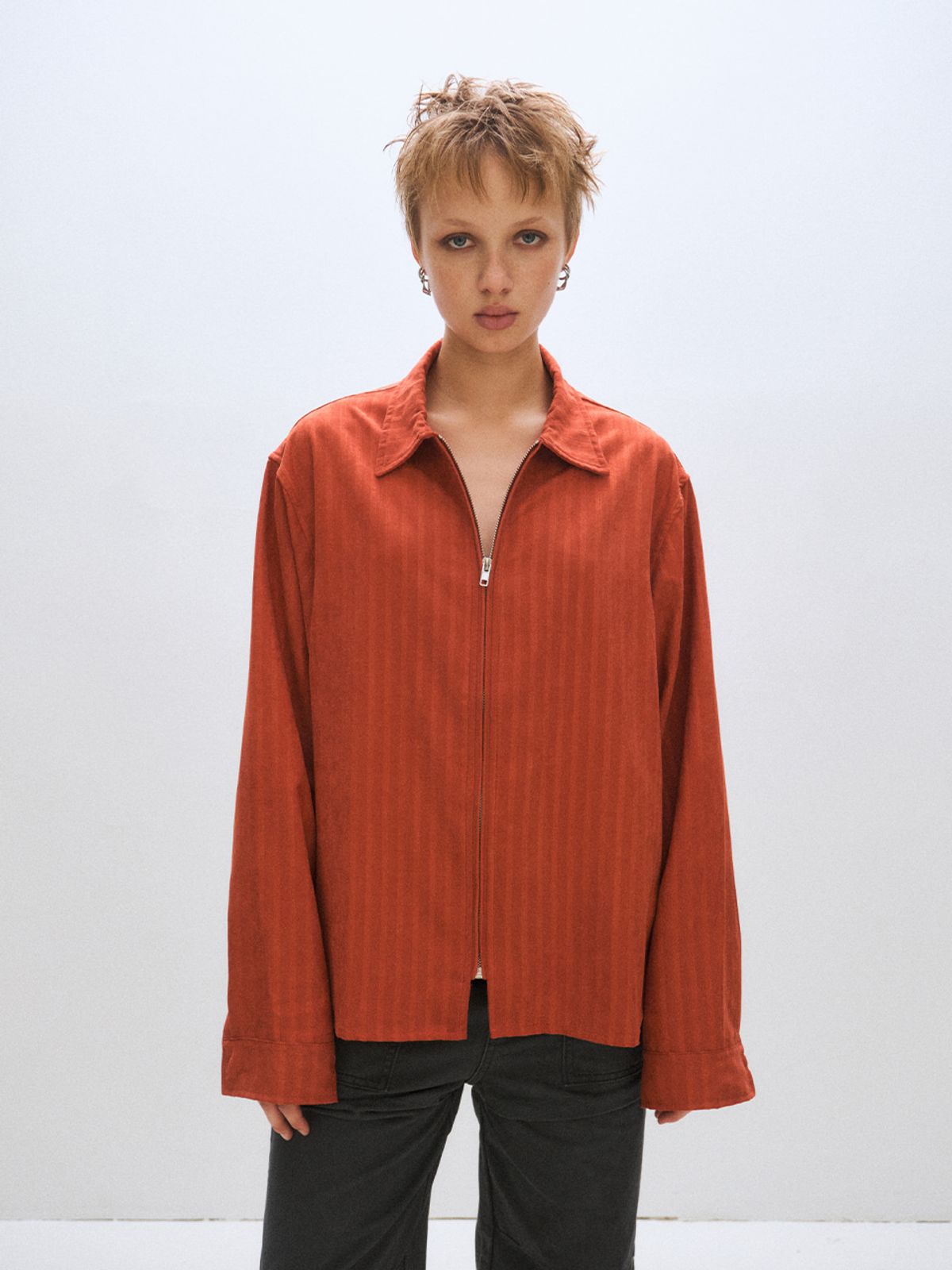 플리즈프로젝트(PLZPROJECT) STRIPE ZIP-UP SHIRT, RED