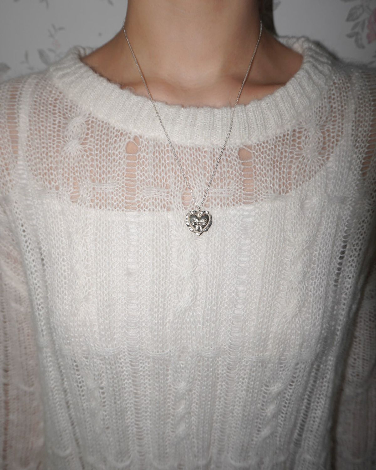 페어오브러브(PAIR OF LOVE) [925SILVER]CUSHION HEART RIBBOON NECKLACE