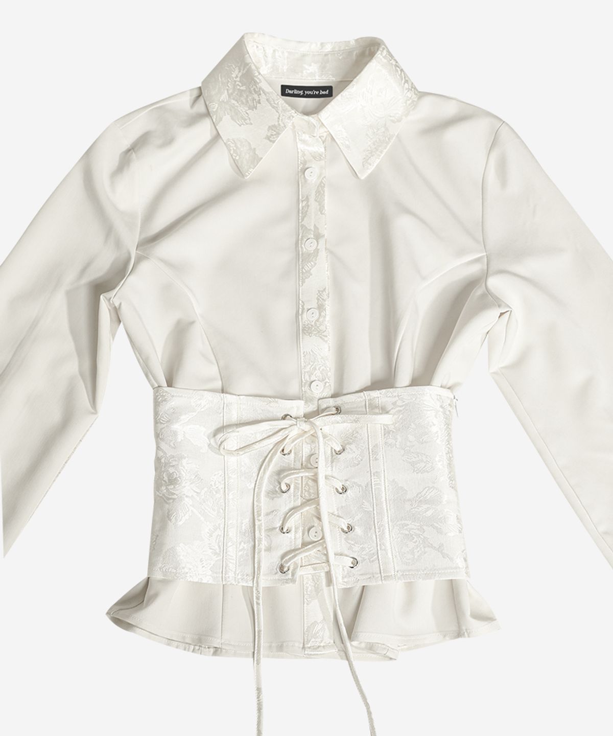 달링유어배드(DARLING, YOU'RE BAD) SATIN MIX CORSET SHIRT #IVORY JACQUARD