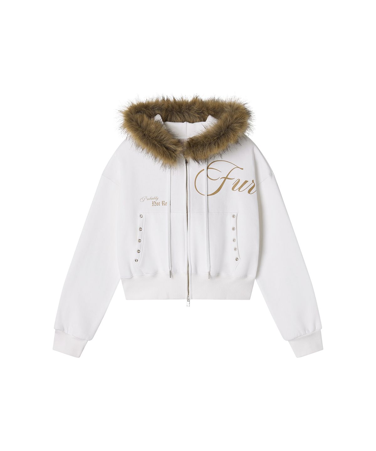 일리오(ILLIO) White brown fur hood zip-up