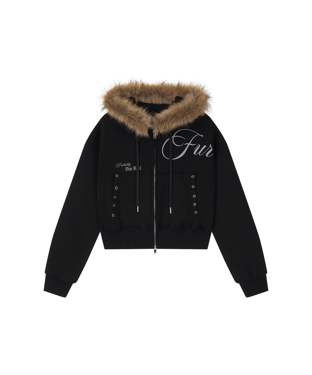 일리오(ILLIO) Black brown fur hood zip-up