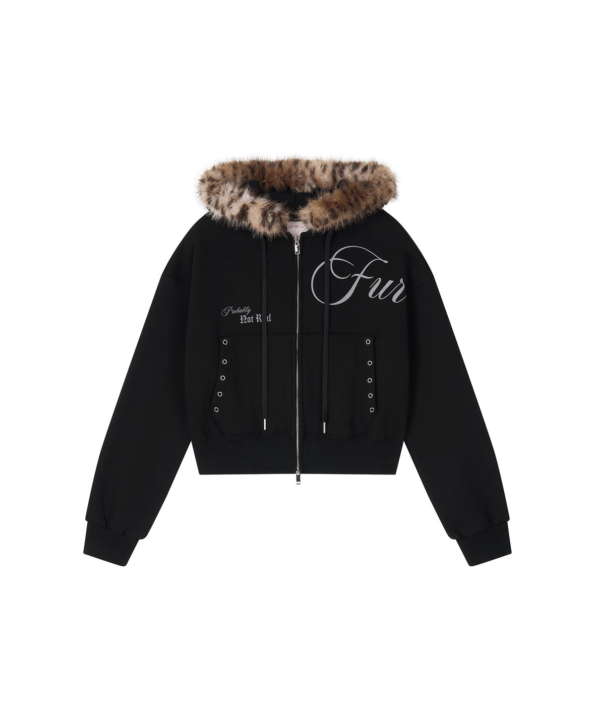 일리오(ILLIO) Black leopard fur hood zip-up