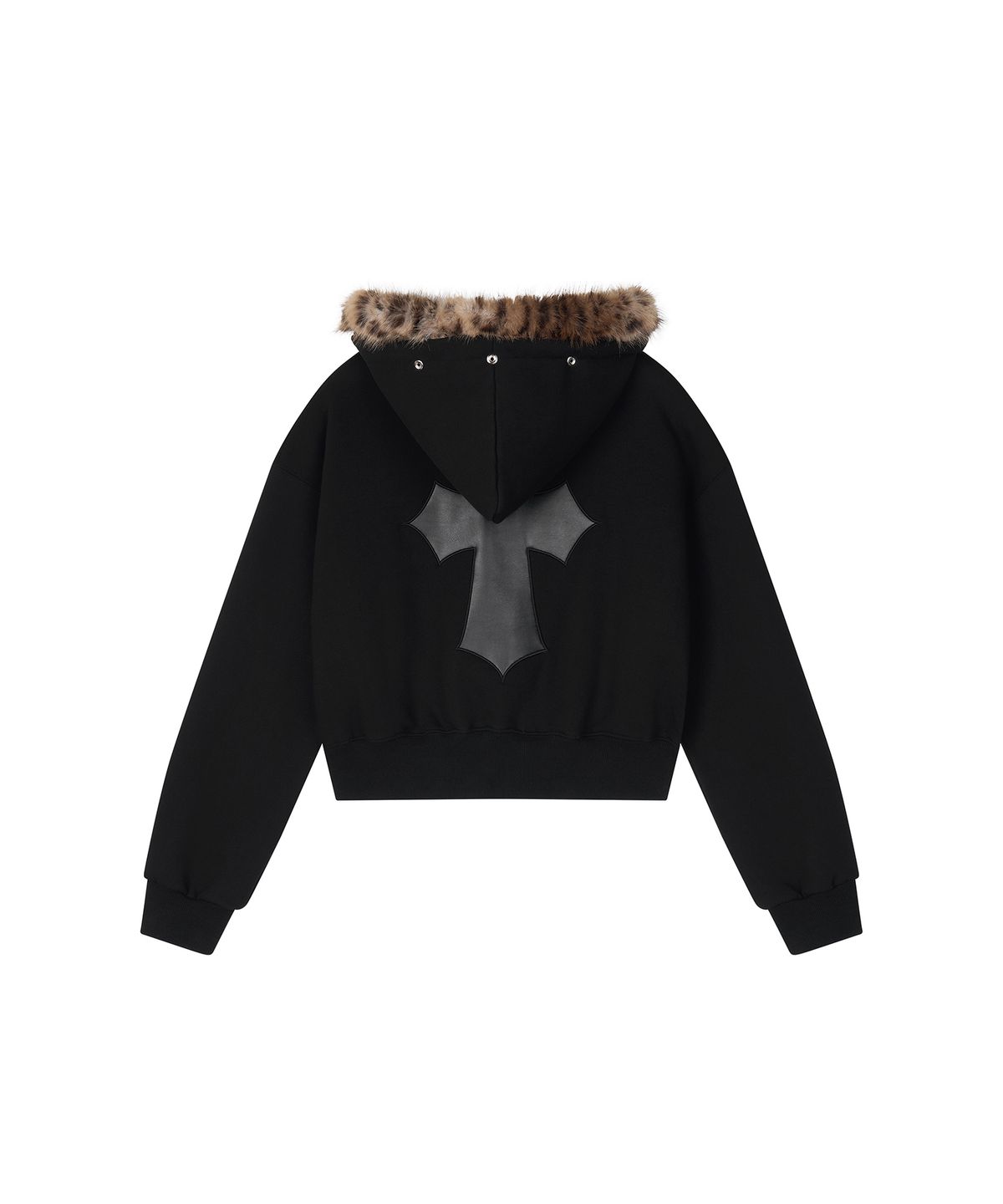 일리오(ILLIO) Black leopard fur hood zip-up