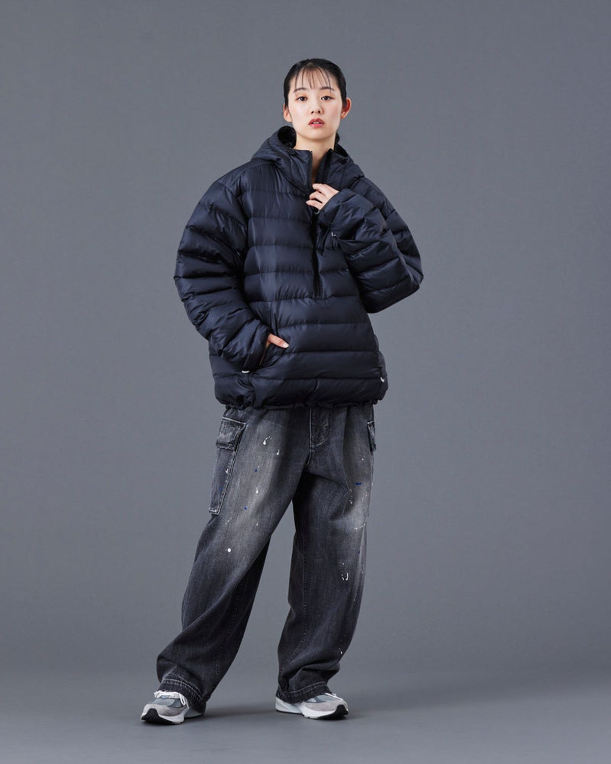 찬스클로딩(CHANCE CLOTHING) DOWN HALF ZIP HOODIE - BLACK