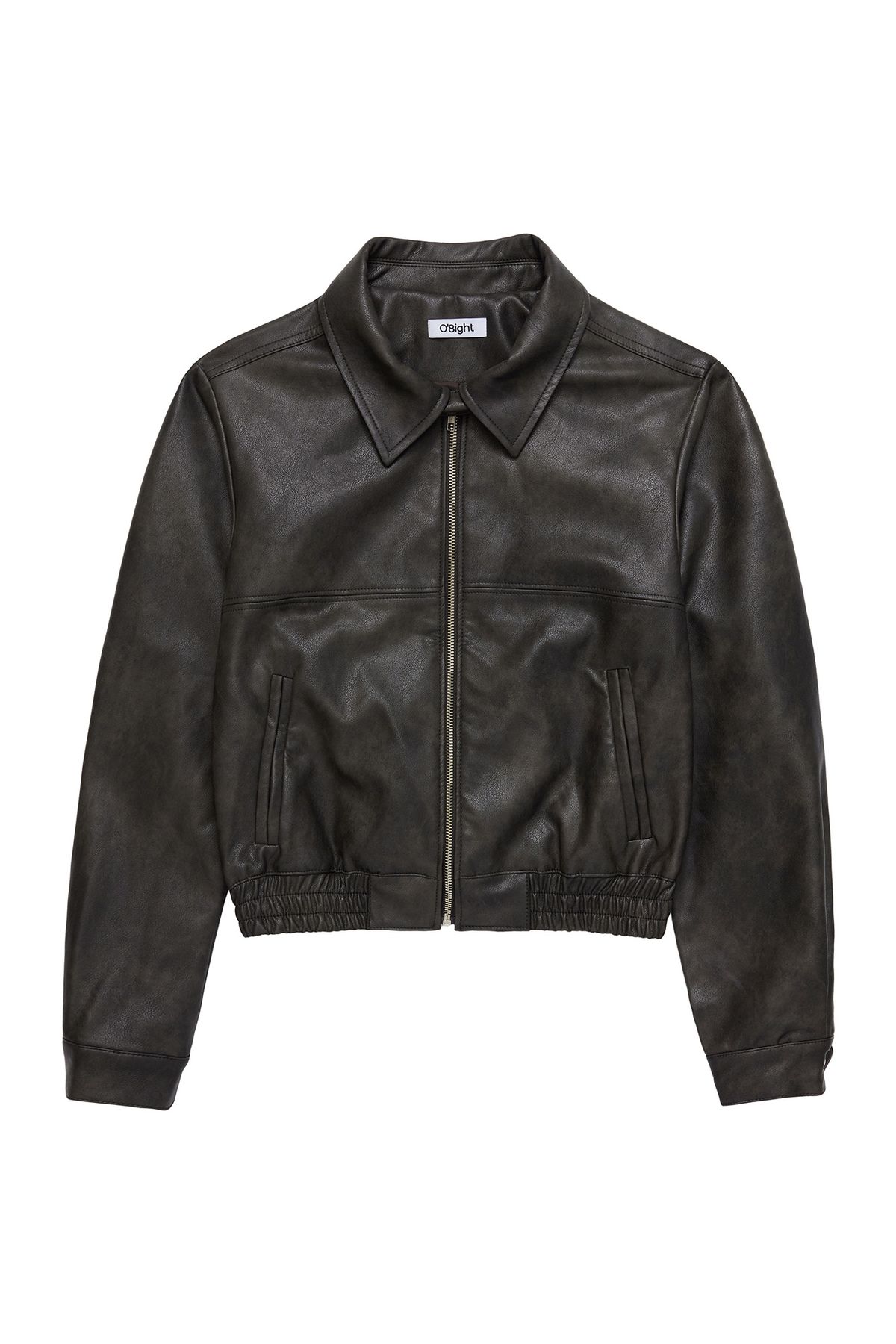 오에잇(O8IGHT) Slim Fit Crop Leather Jacket, DARK BROWN