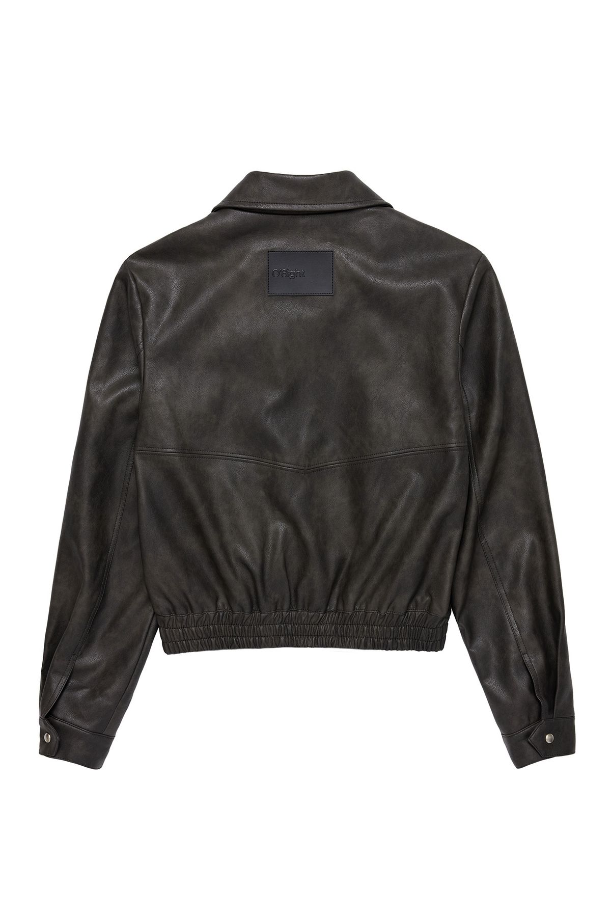 오에잇(O8IGHT) Slim Fit Crop Leather Jacket, DARK BROWN