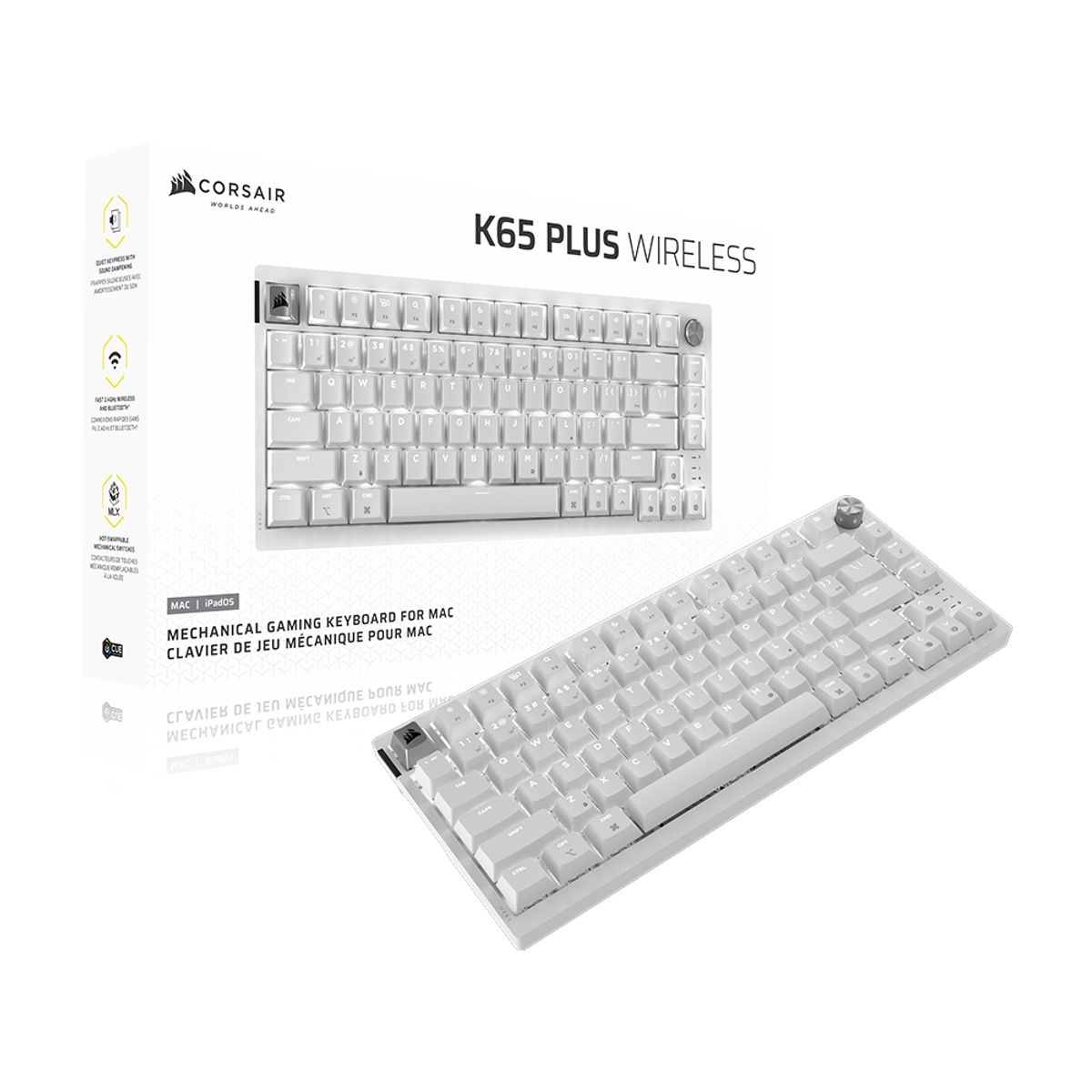 커세어(CORSAIR) K65 RGB PLUS 무선 핫스왑 게이밍 기계식 키보드 MAC 화이트 적축