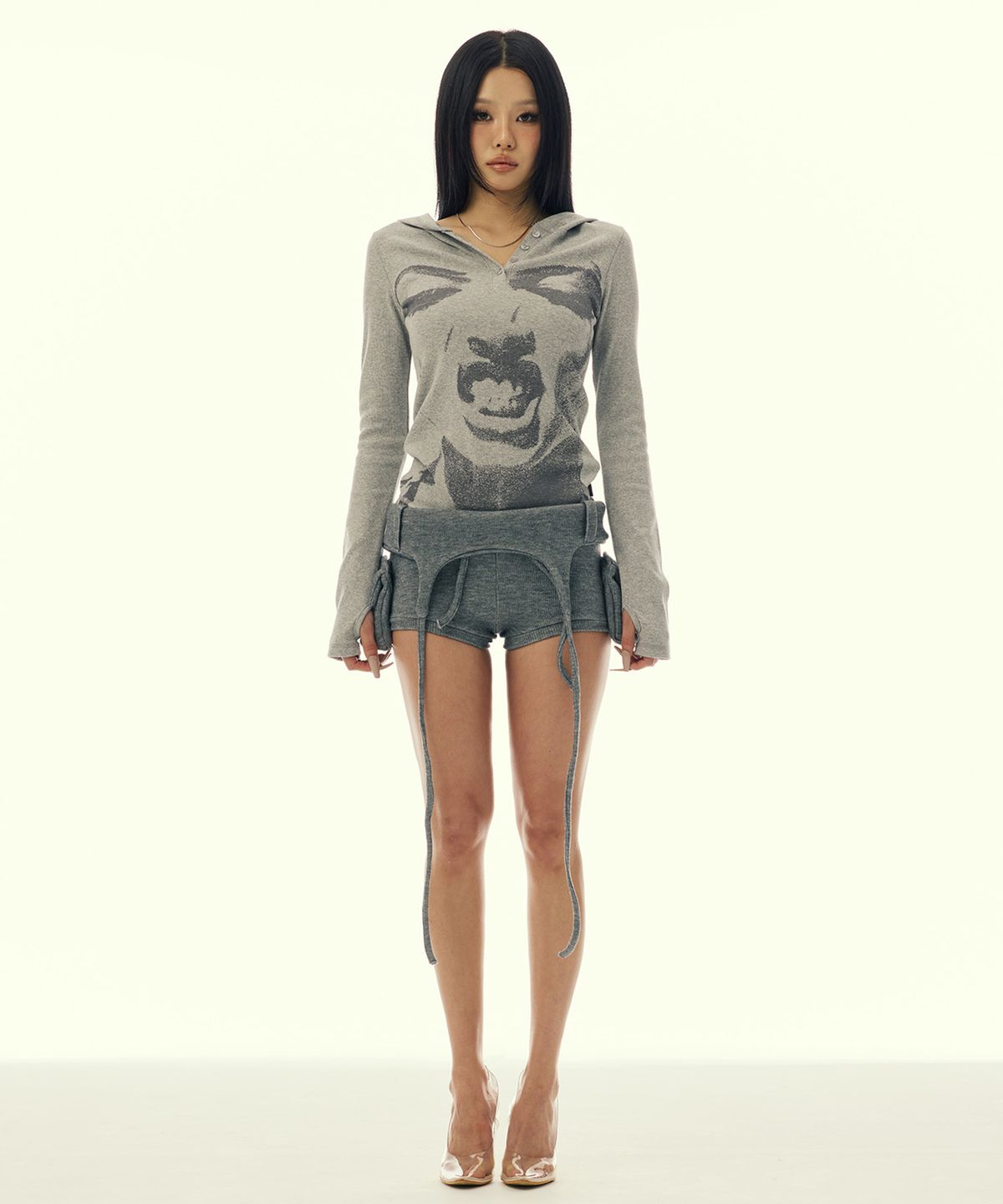 길라아카이브(GILAARCHIVE) BOLD LOGO POCKET KNIT SHORTS_GREY