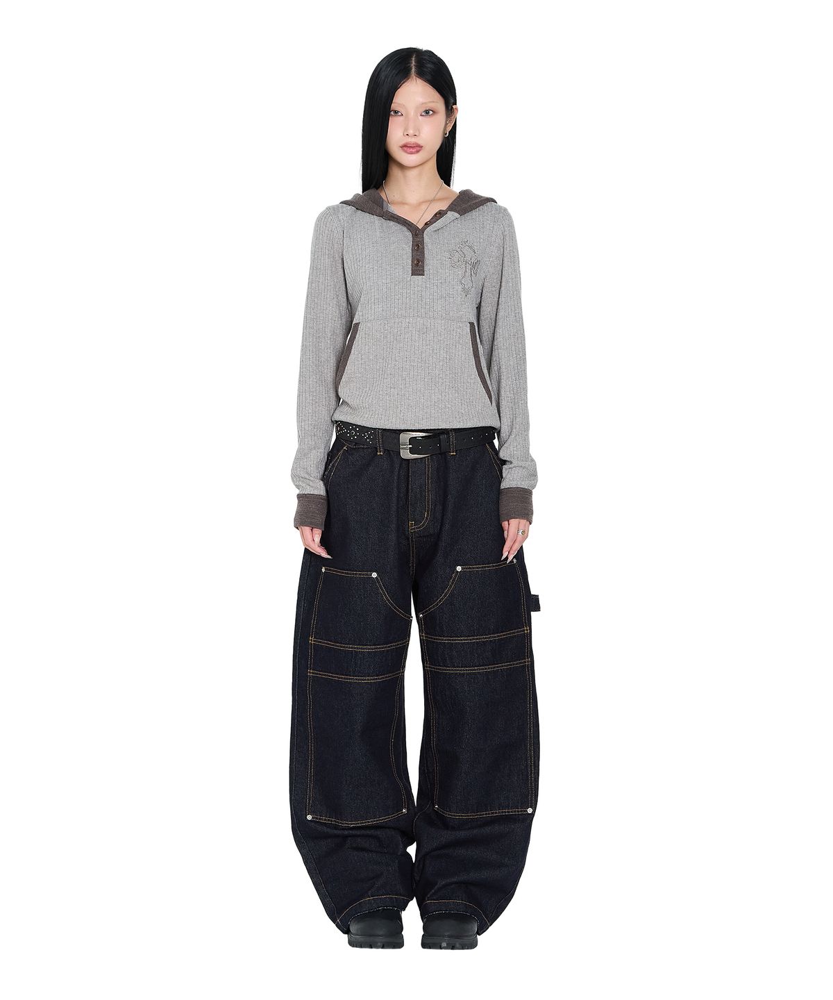 아캄(AAKAM) CROS2 Contrast Button Hoodie (Gray)