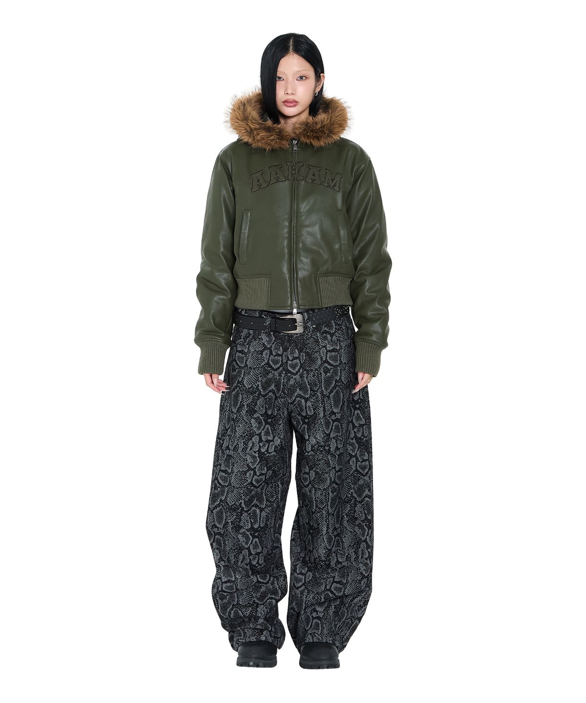 아캄(AAKAM) Python Patterned Denim Pants (Black)