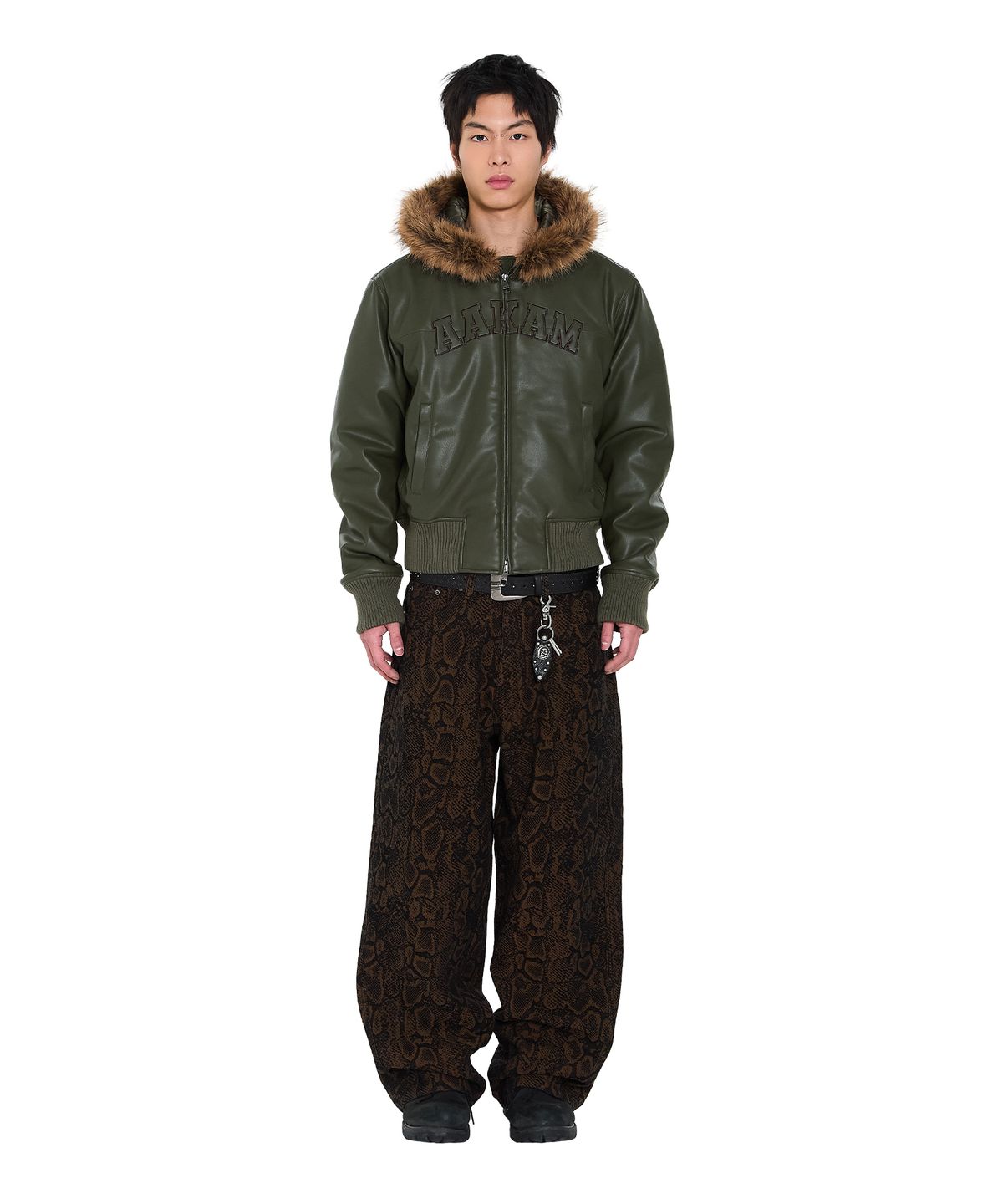 아캄(AAKAM) Python Patterned Denim Pants (Brown)