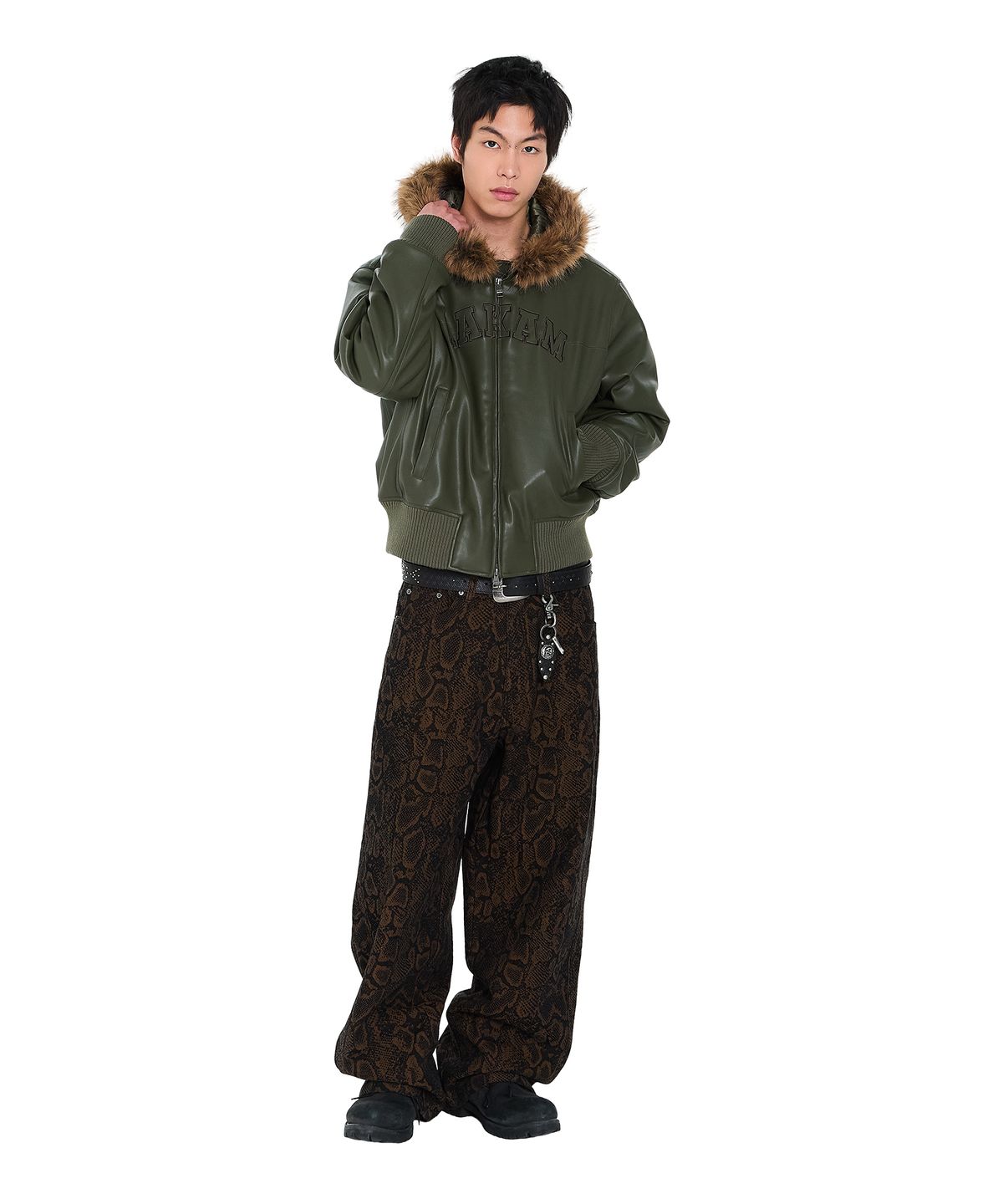아캄(AAKAM) Python Patterned Denim Pants (Brown)