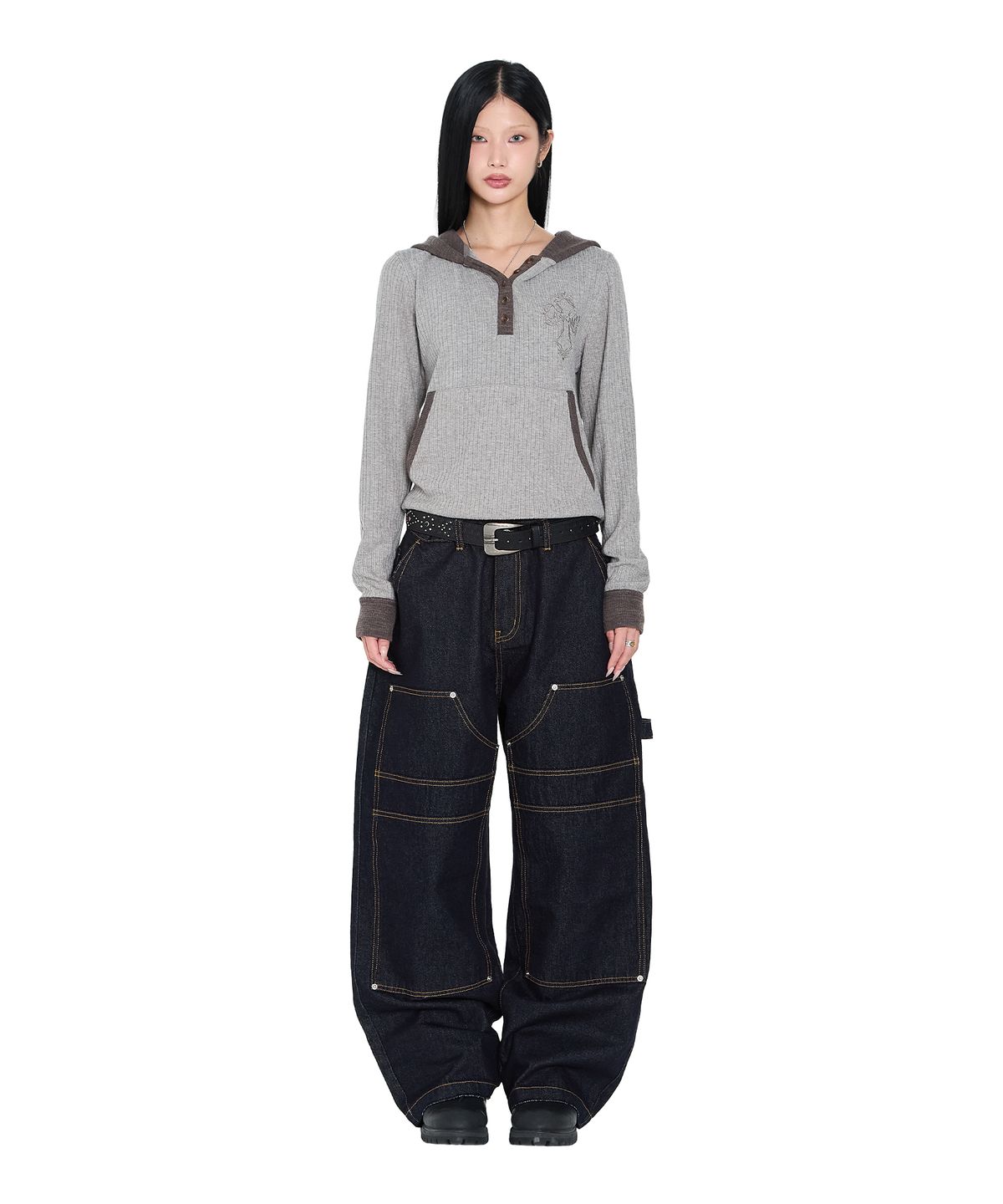 아캄(AAKAM) Lined Double Knee Denim Pants (Blue)