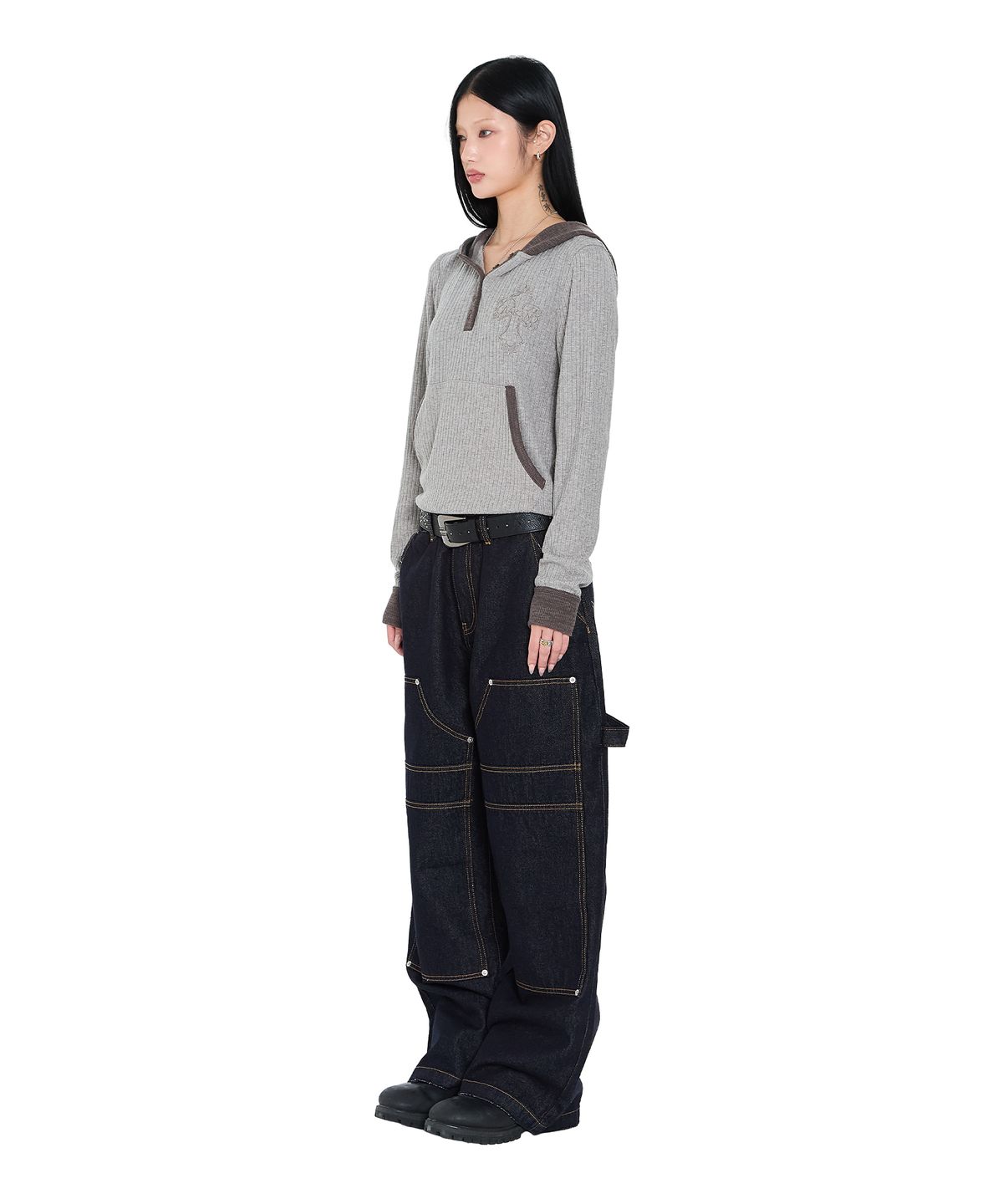아캄(AAKAM) Lined Double Knee Denim Pants (Blue)