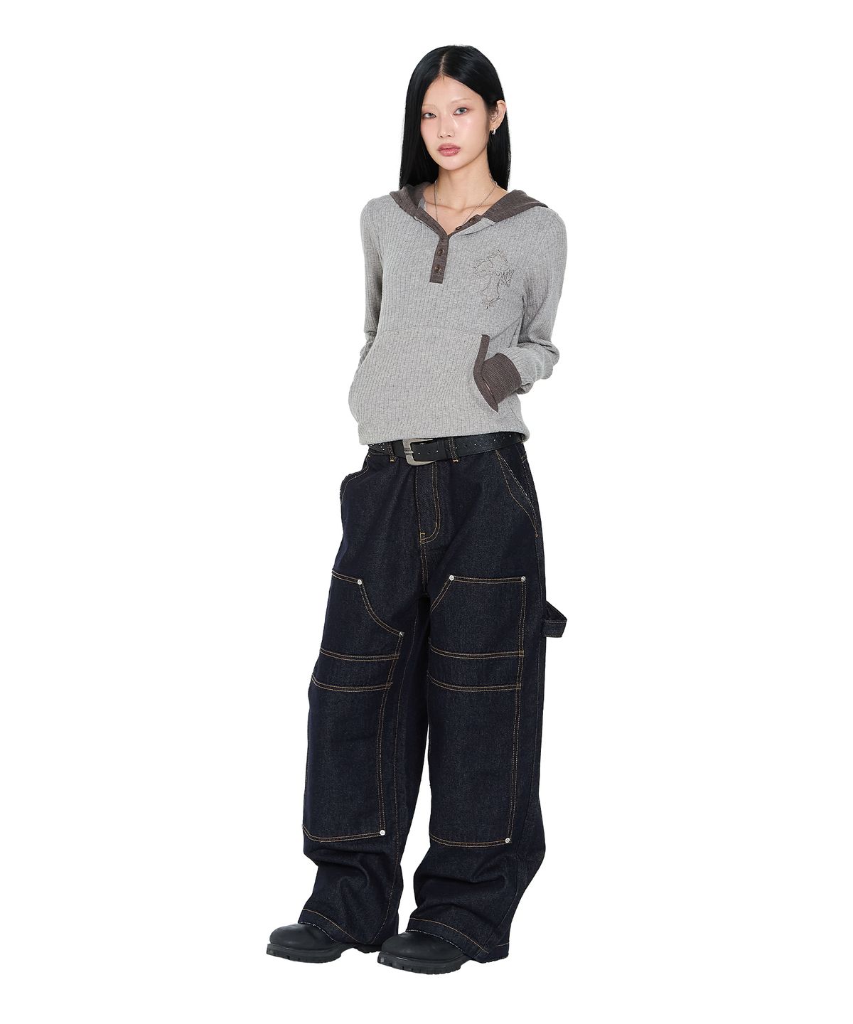 아캄(AAKAM) Lined Double Knee Denim Pants (Blue)