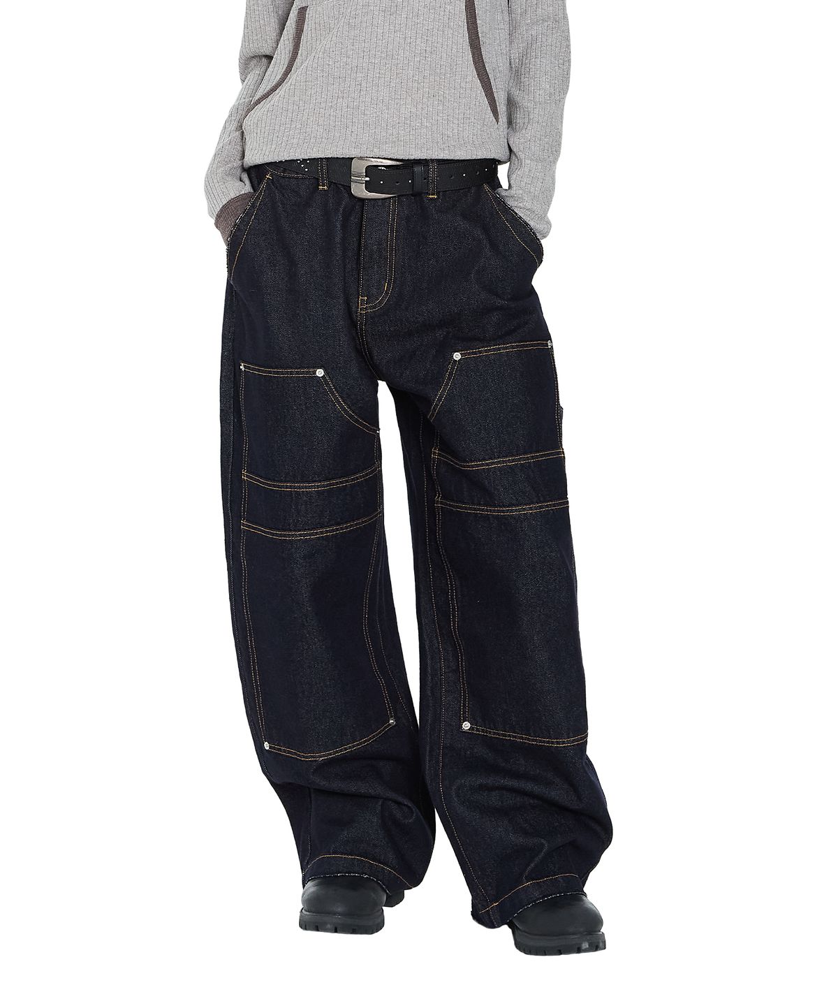 아캄(AAKAM) Lined Double Knee Denim Pants (Blue)