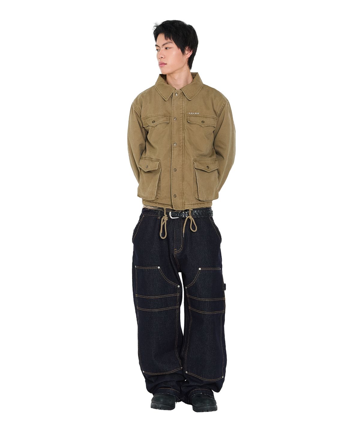 아캄(AAKAM) Lined Double Knee Denim Pants (Blue)