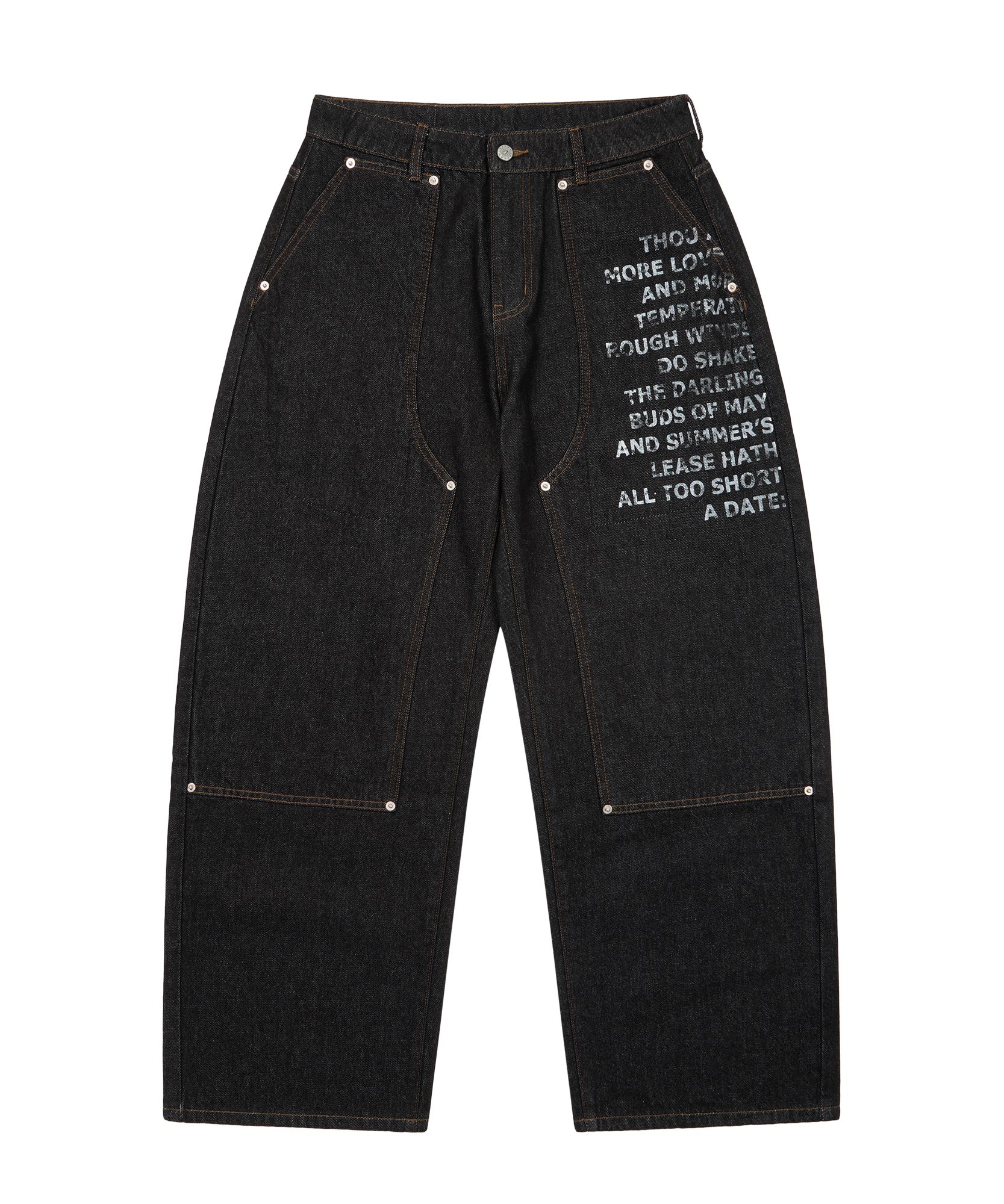 MUSINSA | AAKAM Double Knee Lettering Denim Pants (Black)
