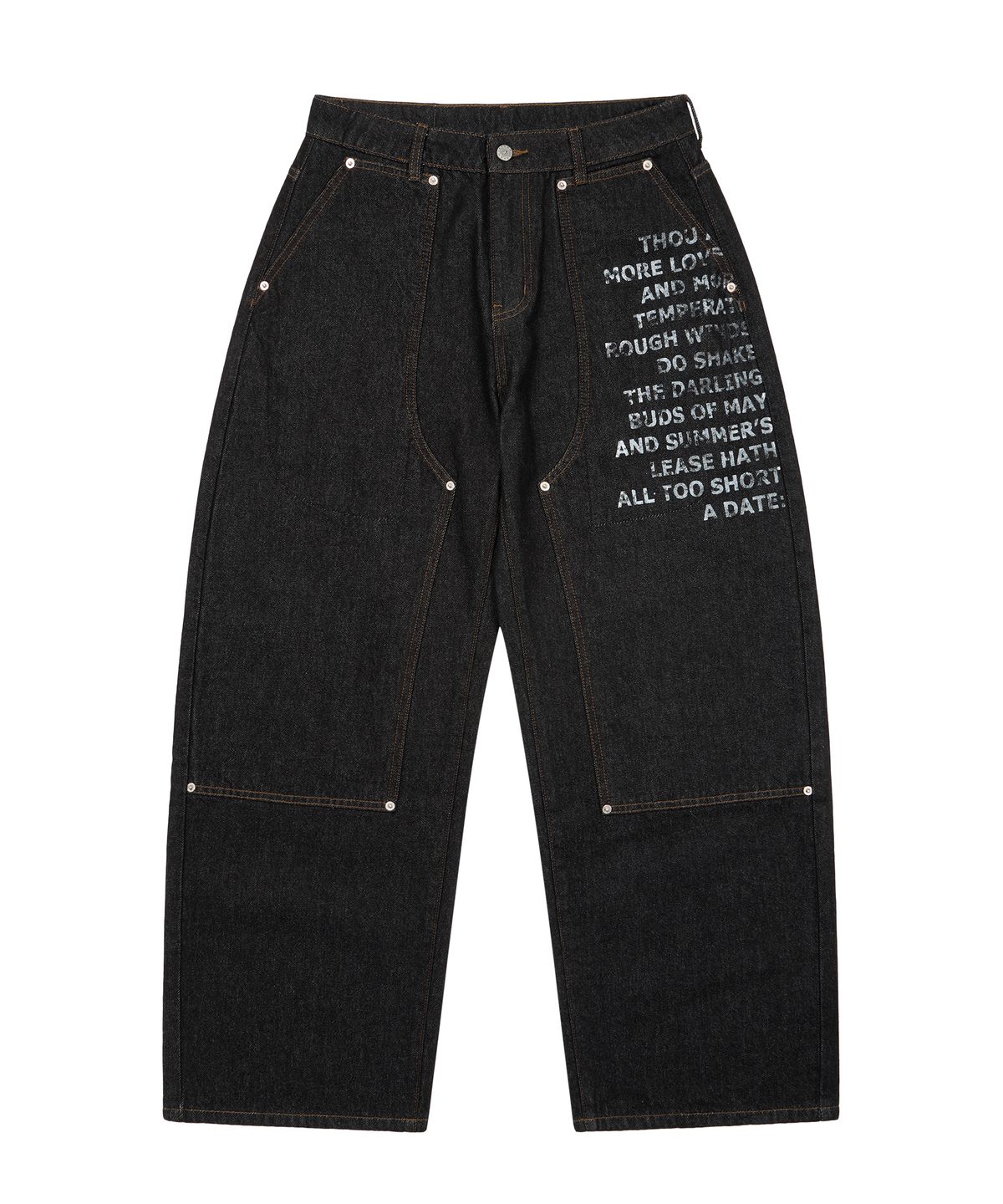 아캄(AAKAM) Double Knee Lettering Denim Pants (Black)