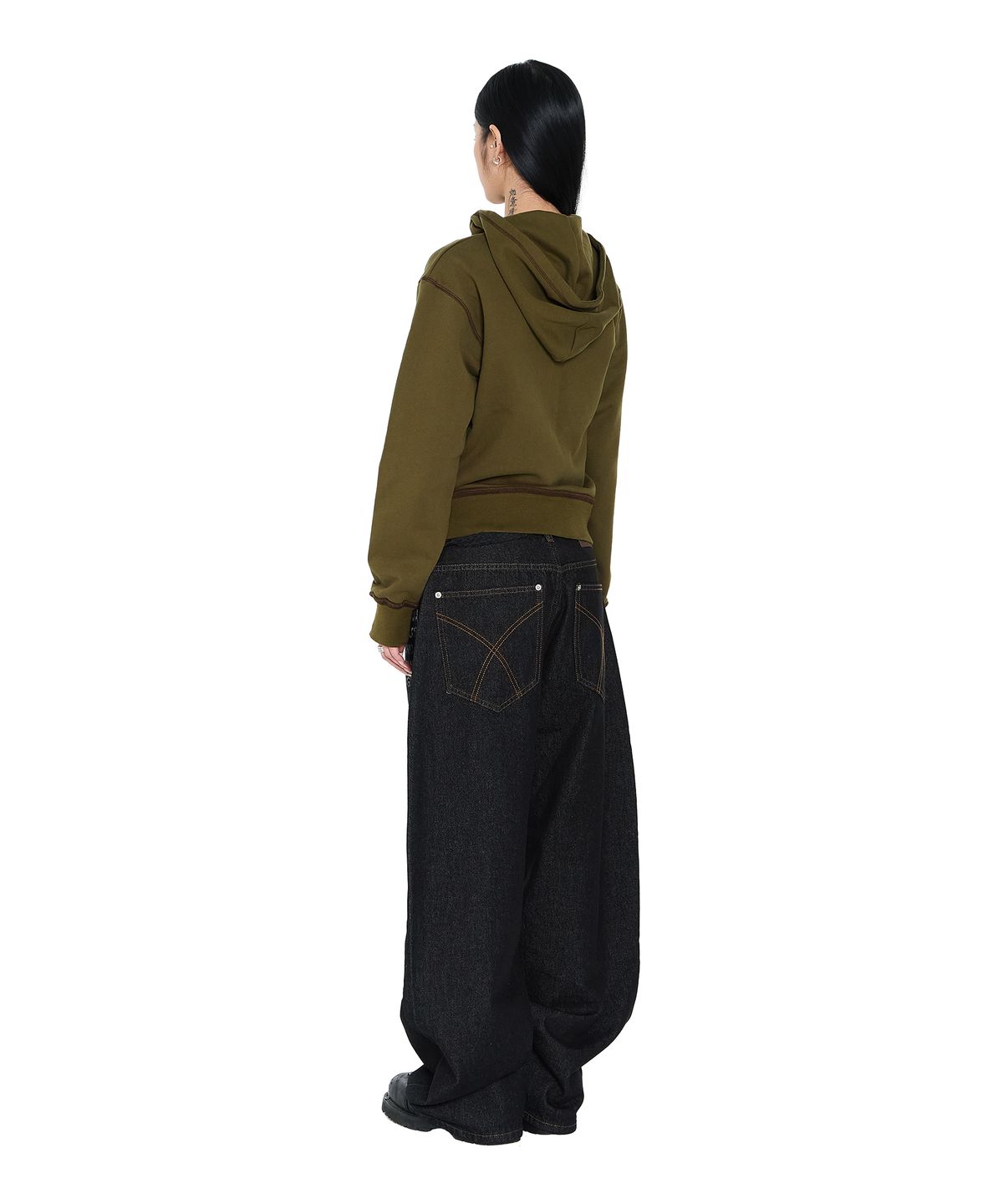 아캄(AAKAM) Double Knee Lettering Denim Pants (Black)