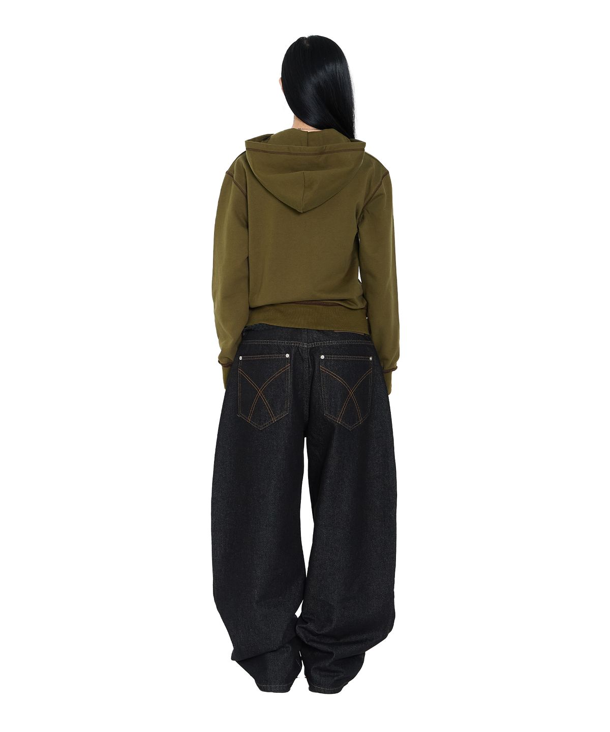 아캄(AAKAM) Double Knee Lettering Denim Pants (Black)