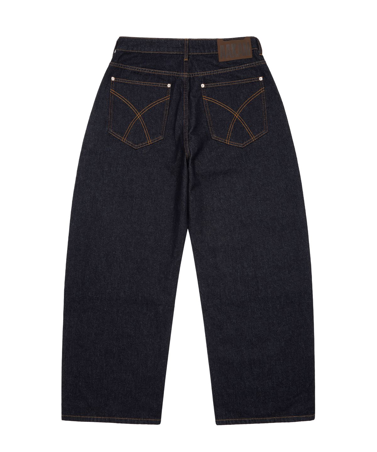 아캄(AAKAM) Double Knee Lettering Denim Pants (Blue)