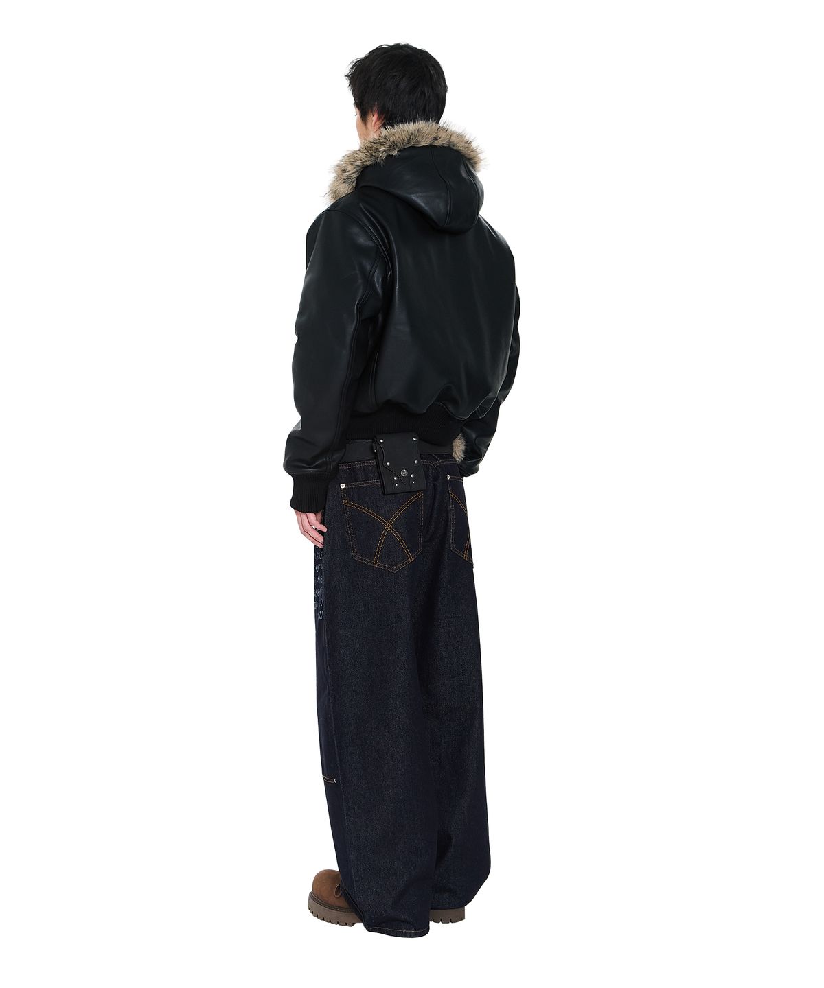 아캄(AAKAM) Double Knee Lettering Denim Pants (Blue)