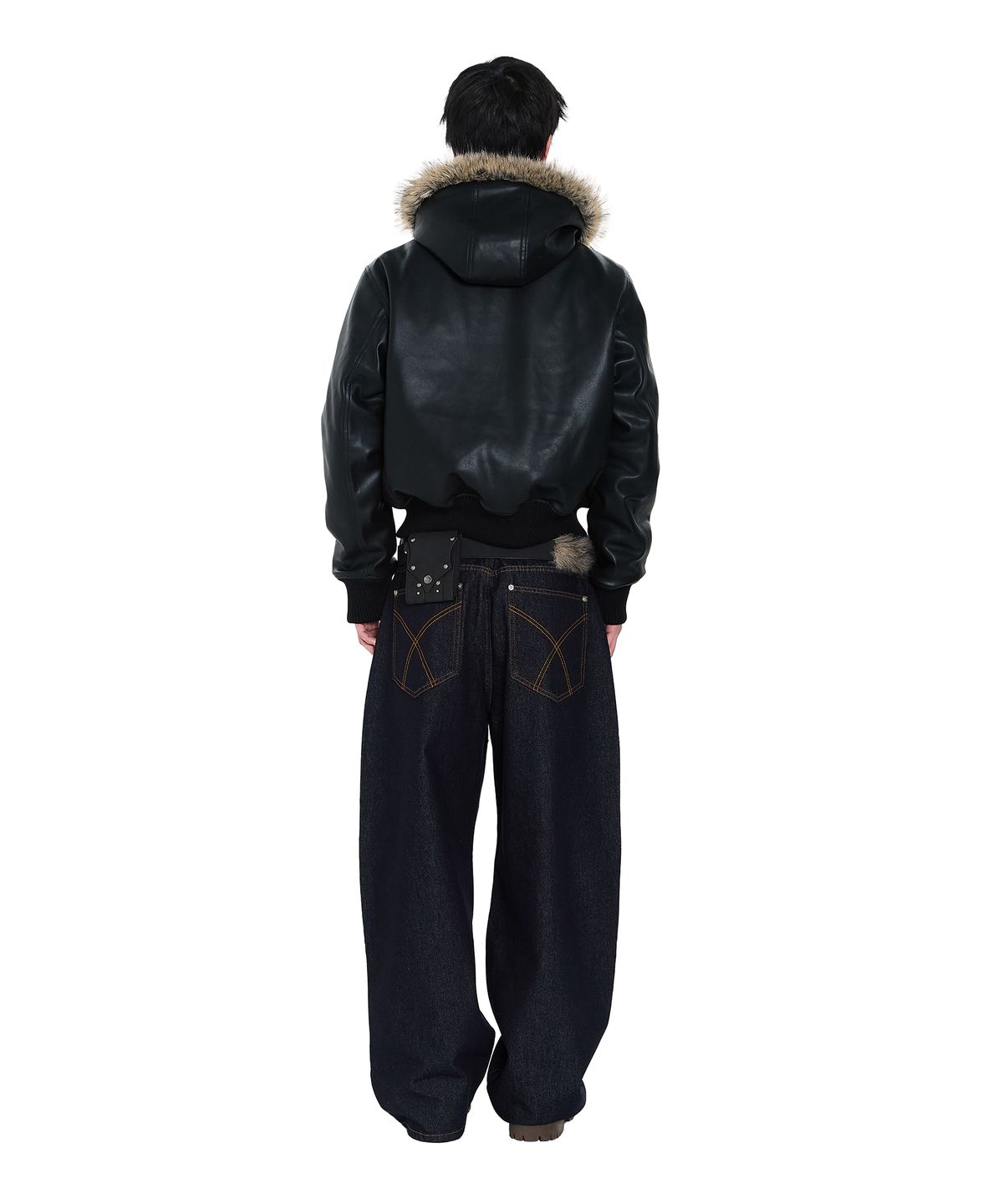아캄(AAKAM) Double Knee Lettering Denim Pants (Blue)