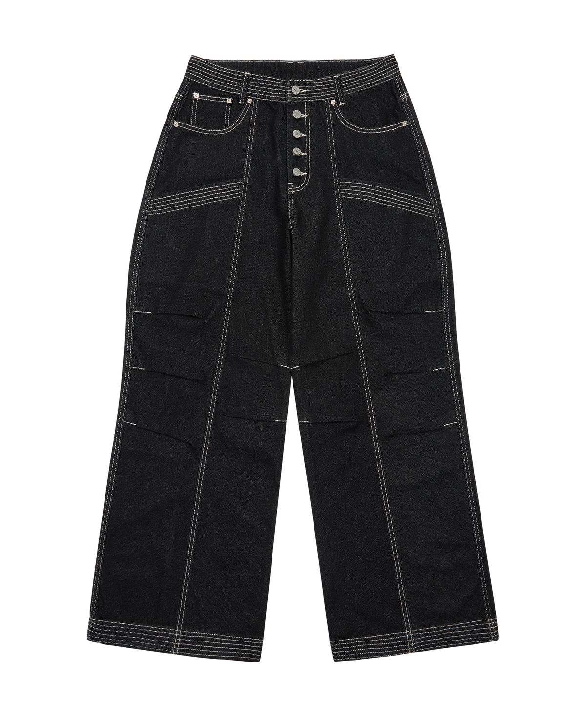 아캄(AAKAM) Knee Pin-Tuck Stitched Denim Pants (Black)